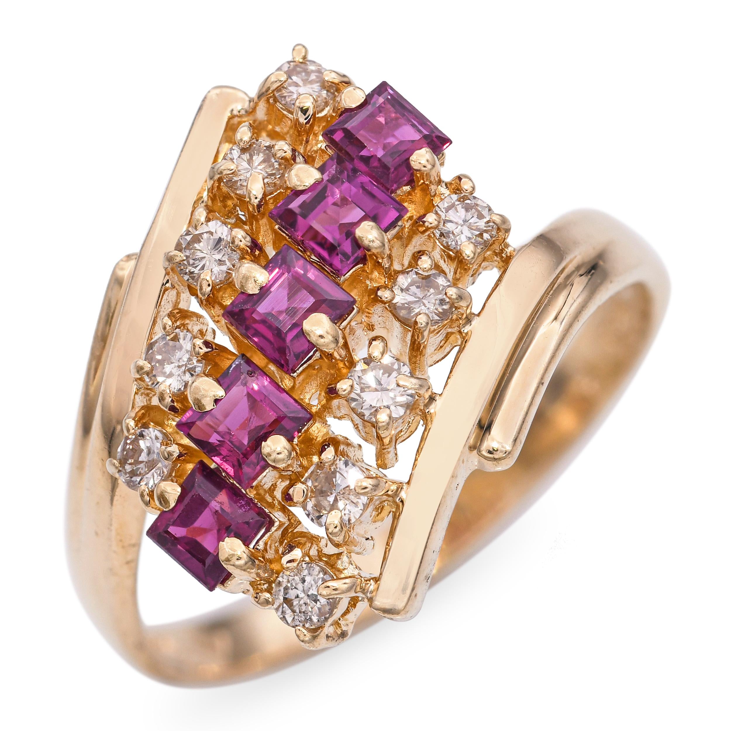 Vintage 14k Yellow Gold Diamond and Ruby Bypass Ring