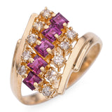 Vintage 14k Yellow Gold Diamond and Ruby Bypass Ring