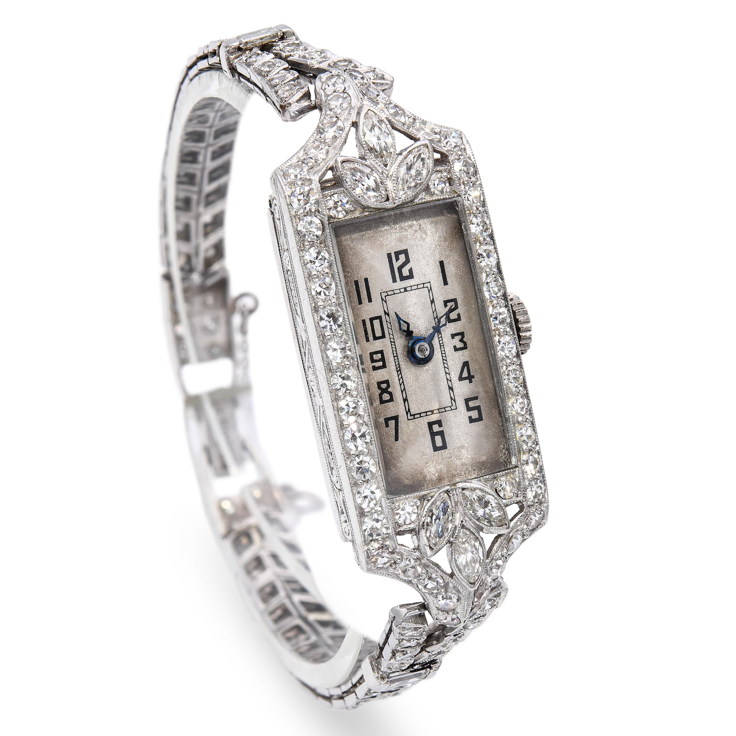 Glycine Watch Co Art Deco Platinum 4.03tcw Diamond Women's Watch