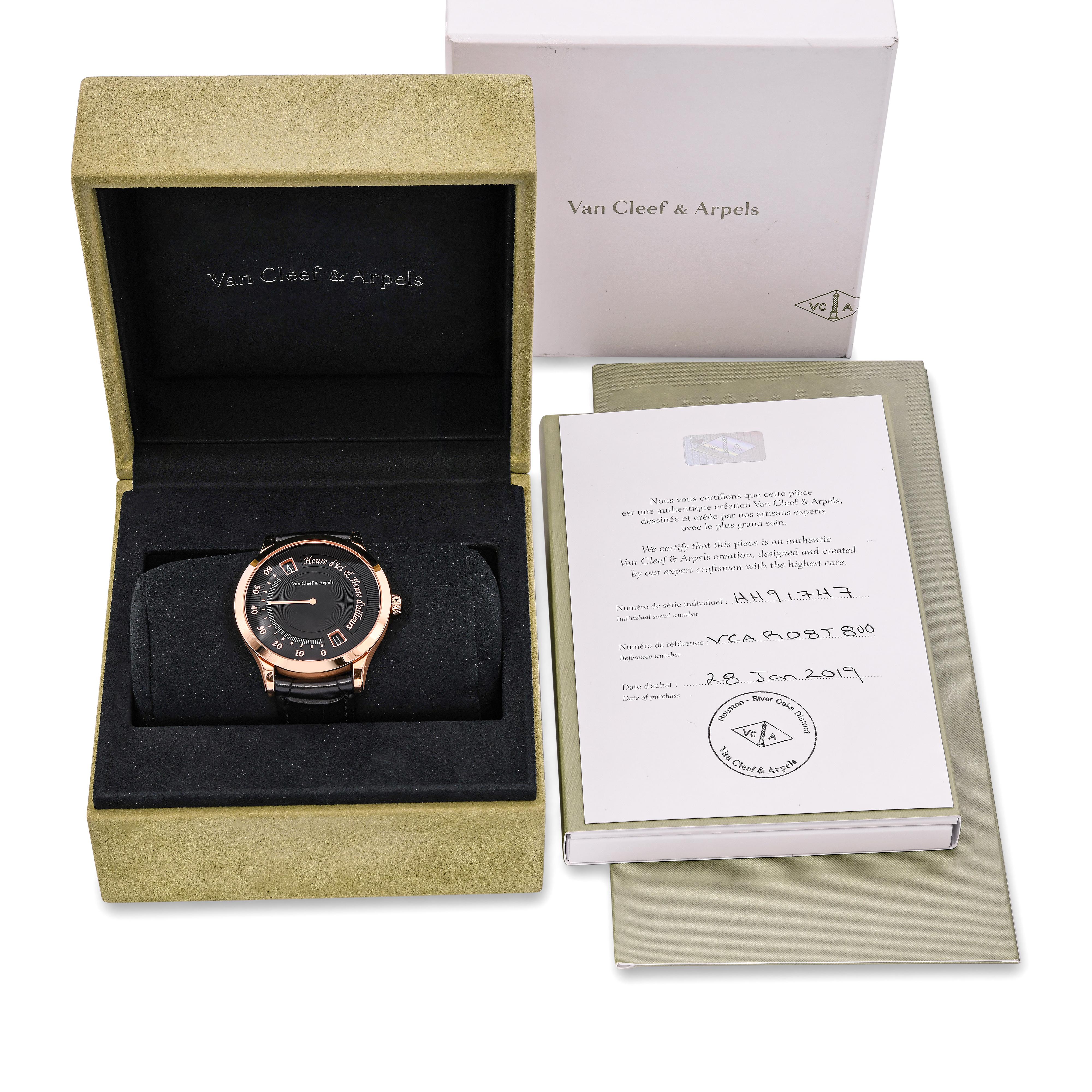 Van Cleef & Arpels 18k Rose Gold Heure D’ici & D’ailleurs 42mm Automatic Watch