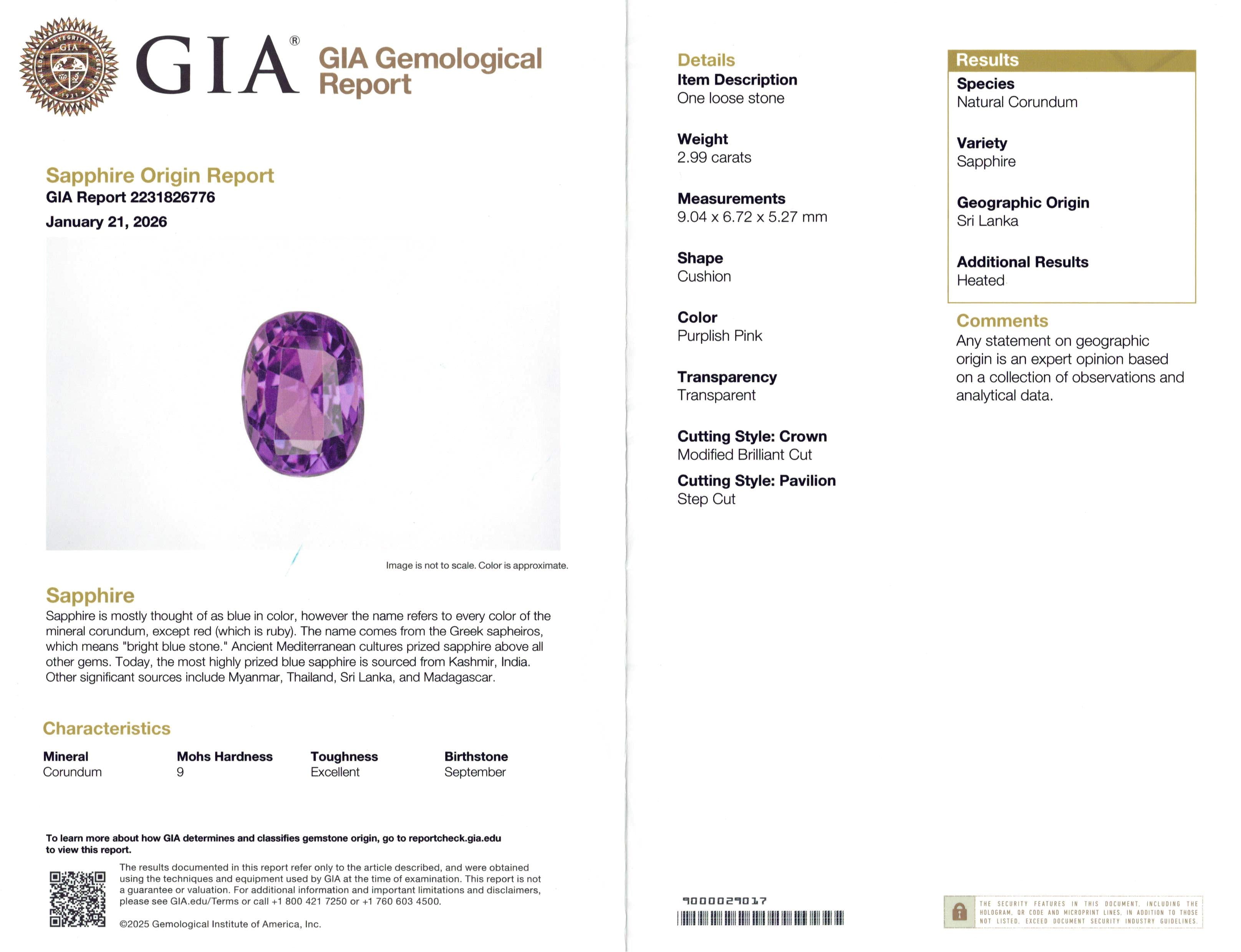 14k White Gold GIA 2.99ct Pink Sapphire and Diamond Ring
