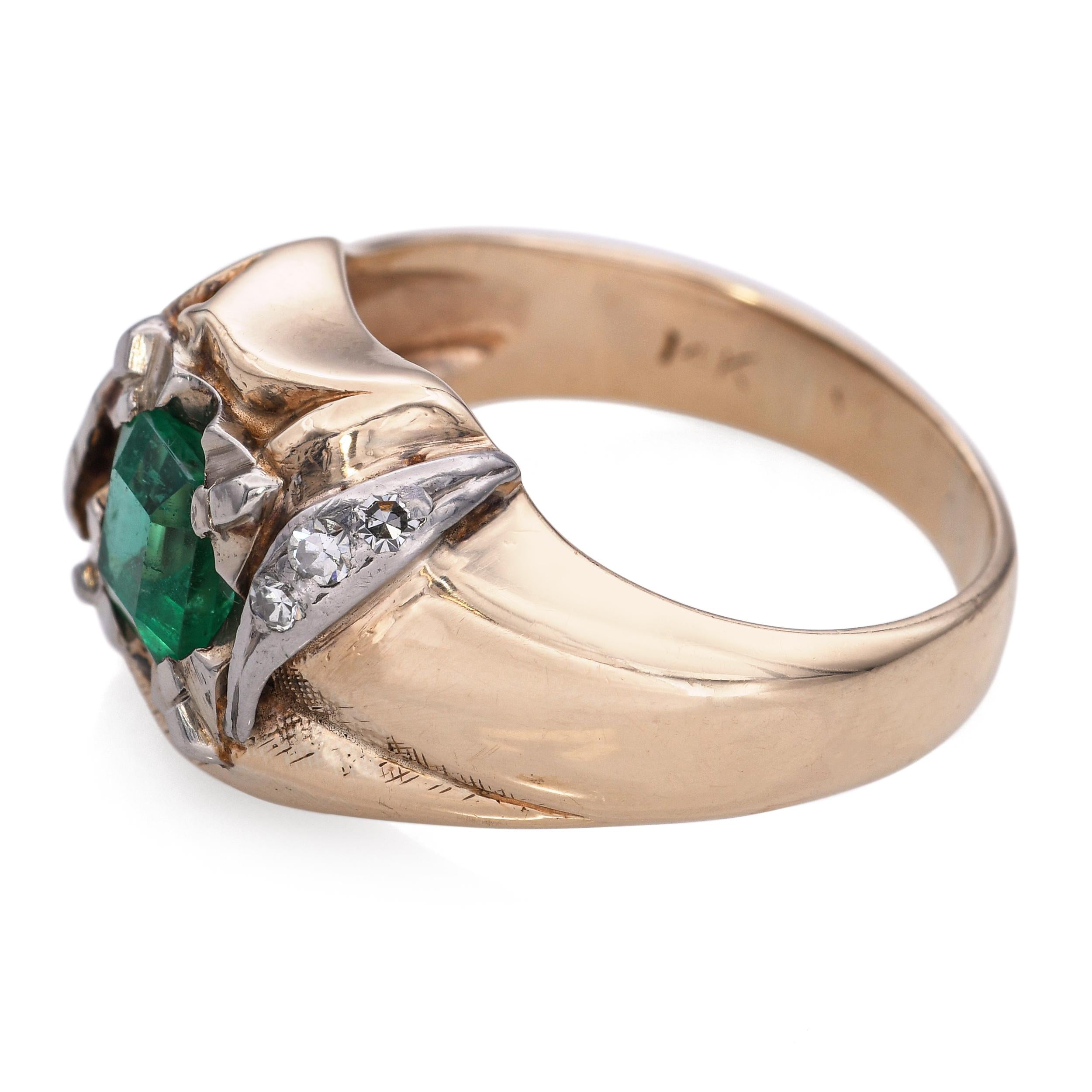 Vintage 14k Yellow Gold 0.68ct Emerald and Diamond Ring