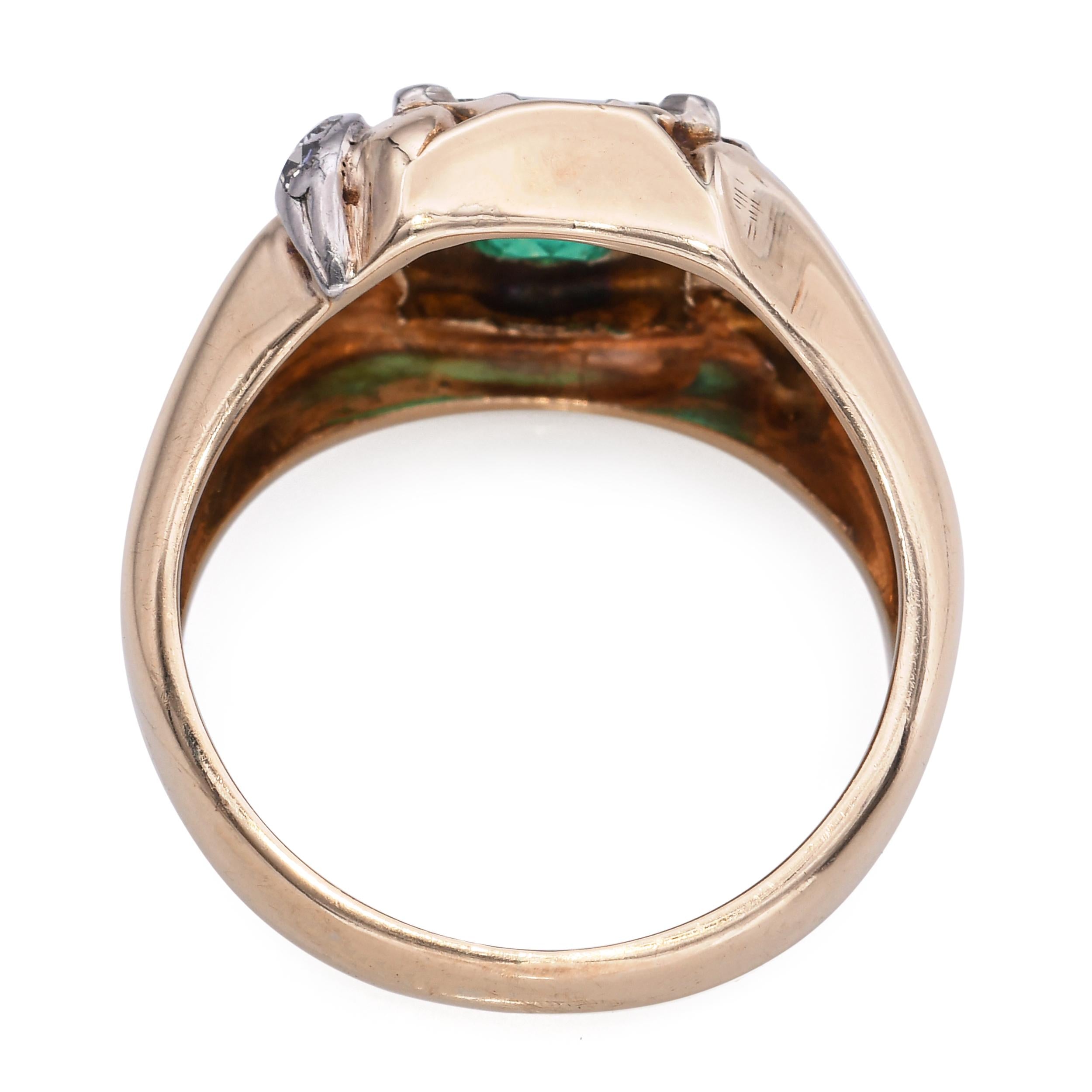 Vintage 14k Yellow Gold 0.68ct Emerald and Diamond Ring