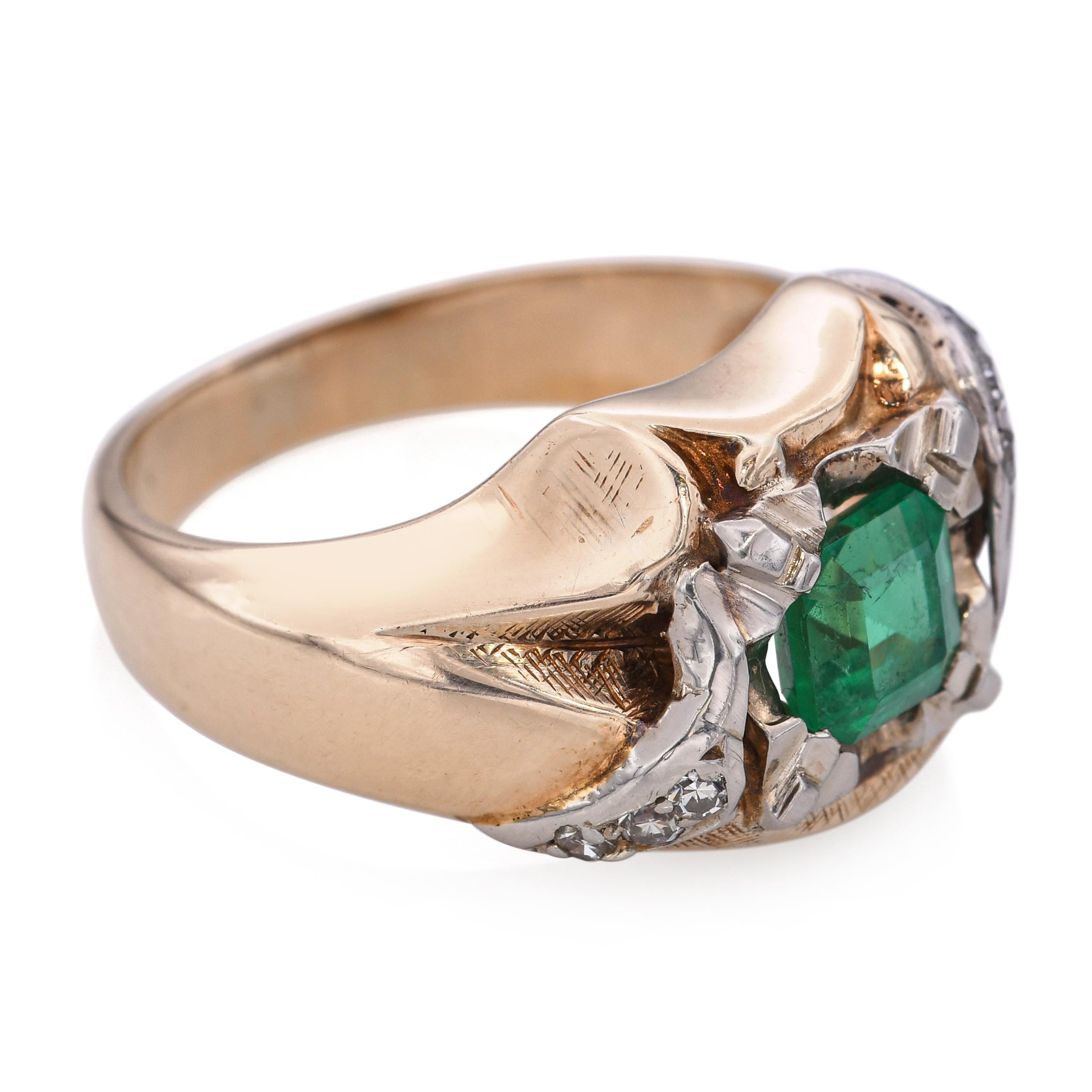 Vintage 14k Yellow Gold 0.68ct Emerald and Diamond Ring
