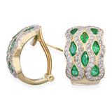 18k Yellow Gold Emerald 2.16tcw and Diamond 1.28tcw Omega Back Earrings
