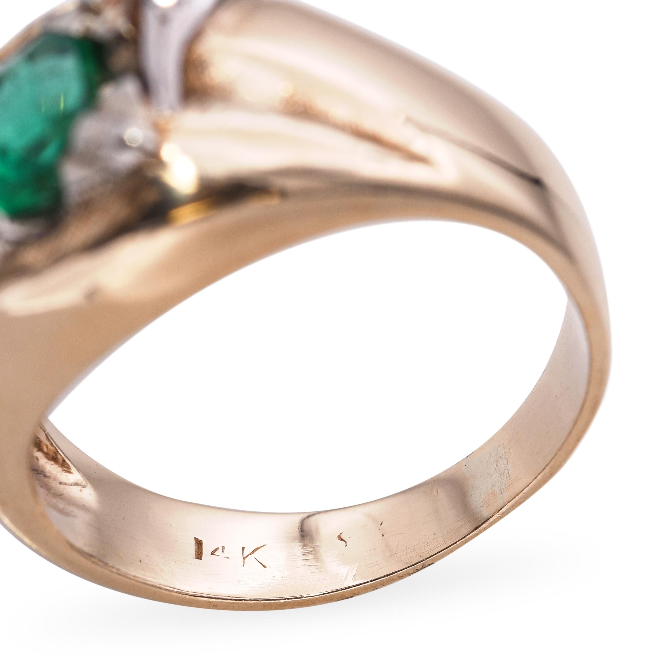 Vintage 14k Yellow Gold 0.68ct Emerald and Diamond Ring