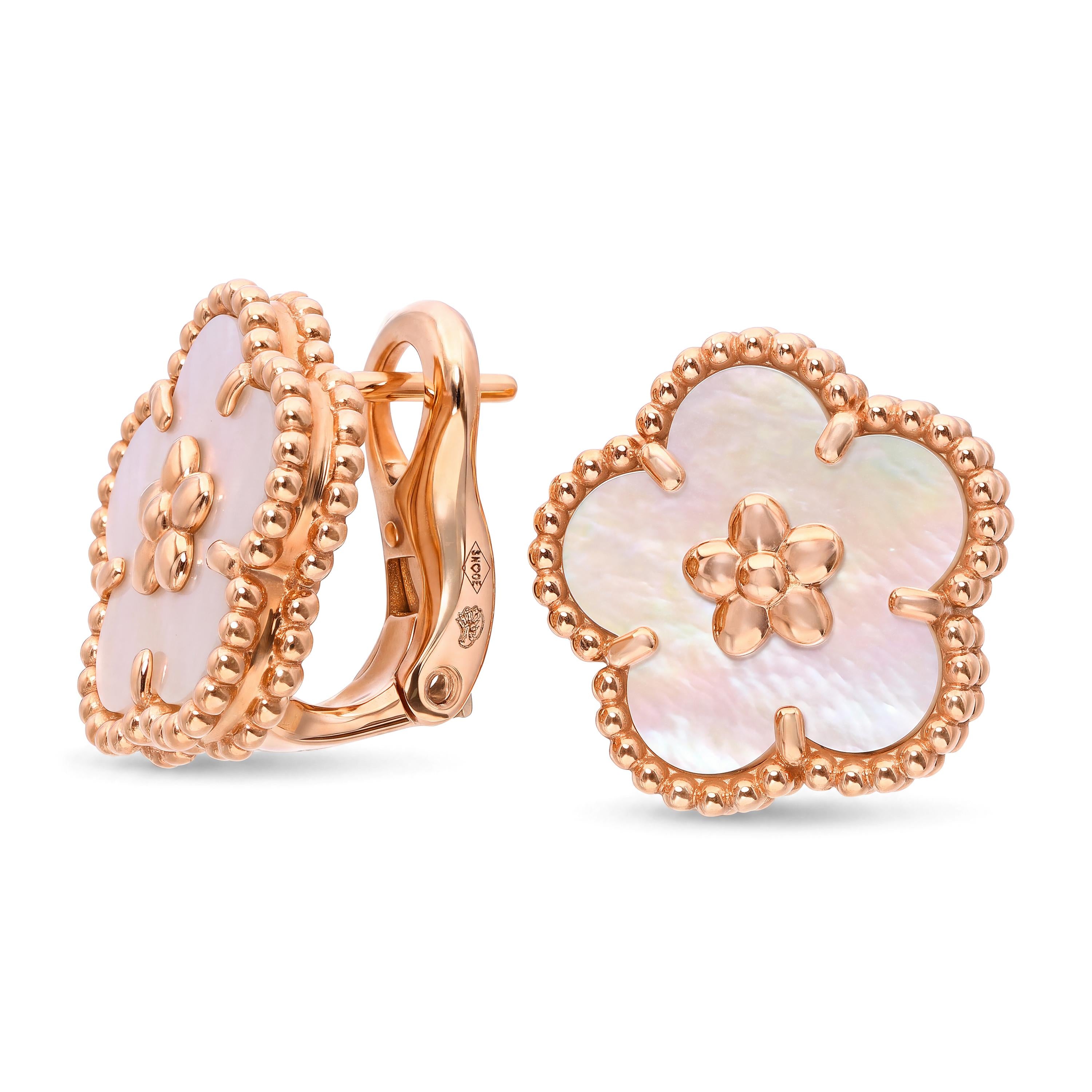 Van Cleef & Arpels 18k Yellow Gold Lucky Spring Plum Blossom Earrings