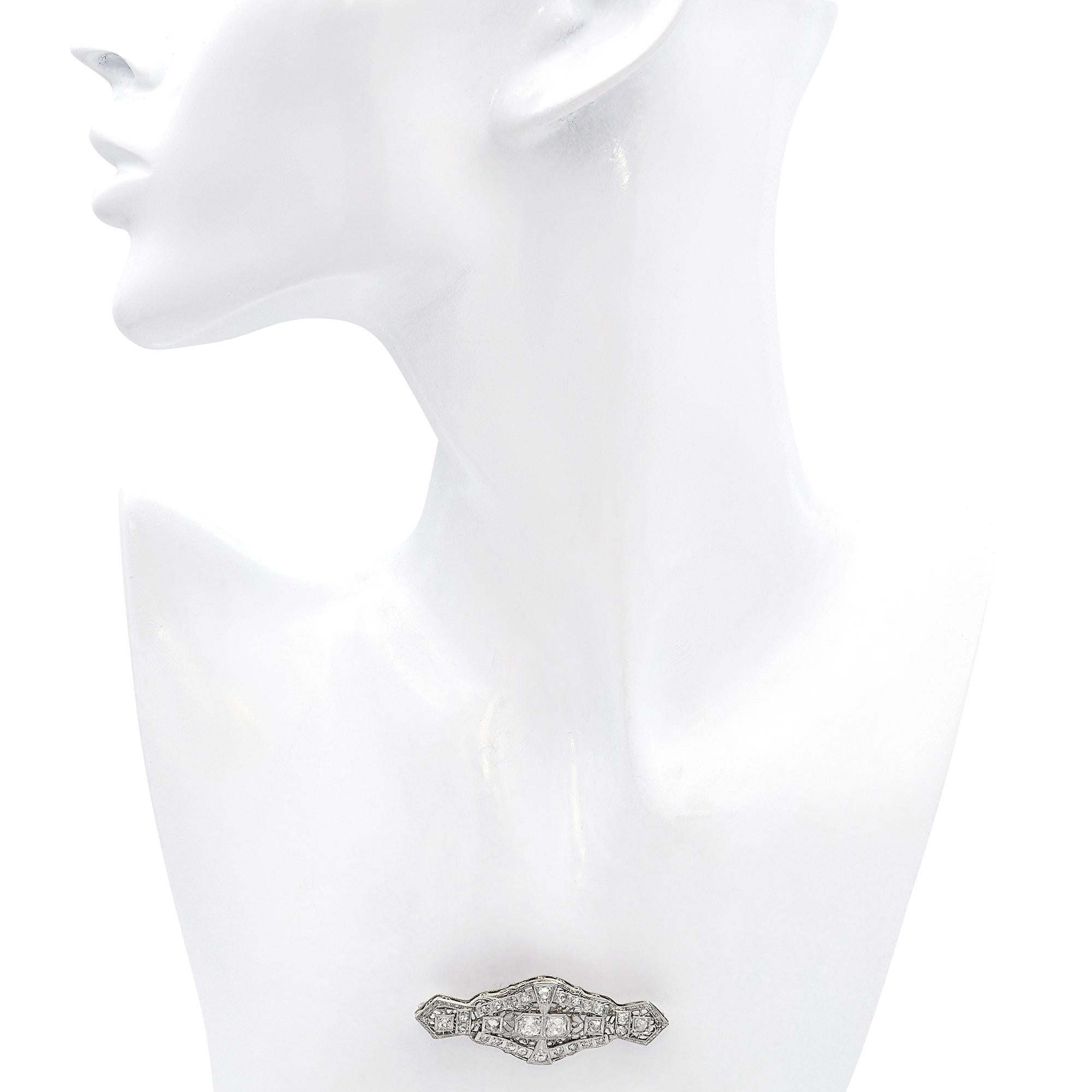 Antique 14k Yellow Gold and Platinum Old Euro Diamond Brooch