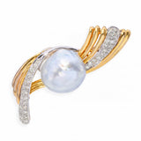 Vintage 18k Two Tone Gold South Sea Pearl and Diamond Brooch
