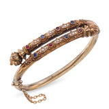 Etruscan Revival High Karat Yellow Gold Ruby & Sapphire and Pearl Bracelet