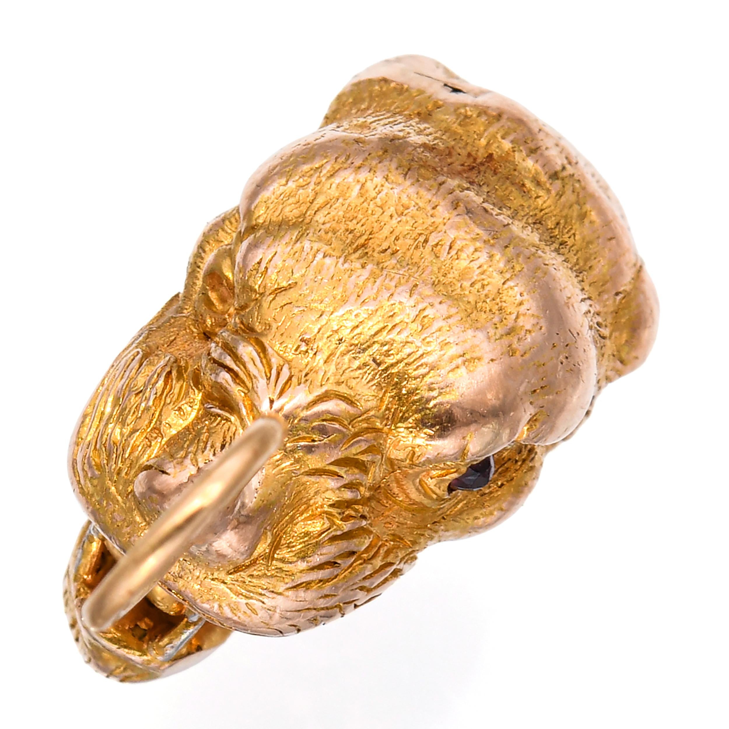 Antique Victorian 17k Yellow Gold Sculptural Carved Tiger’s Head Pendant