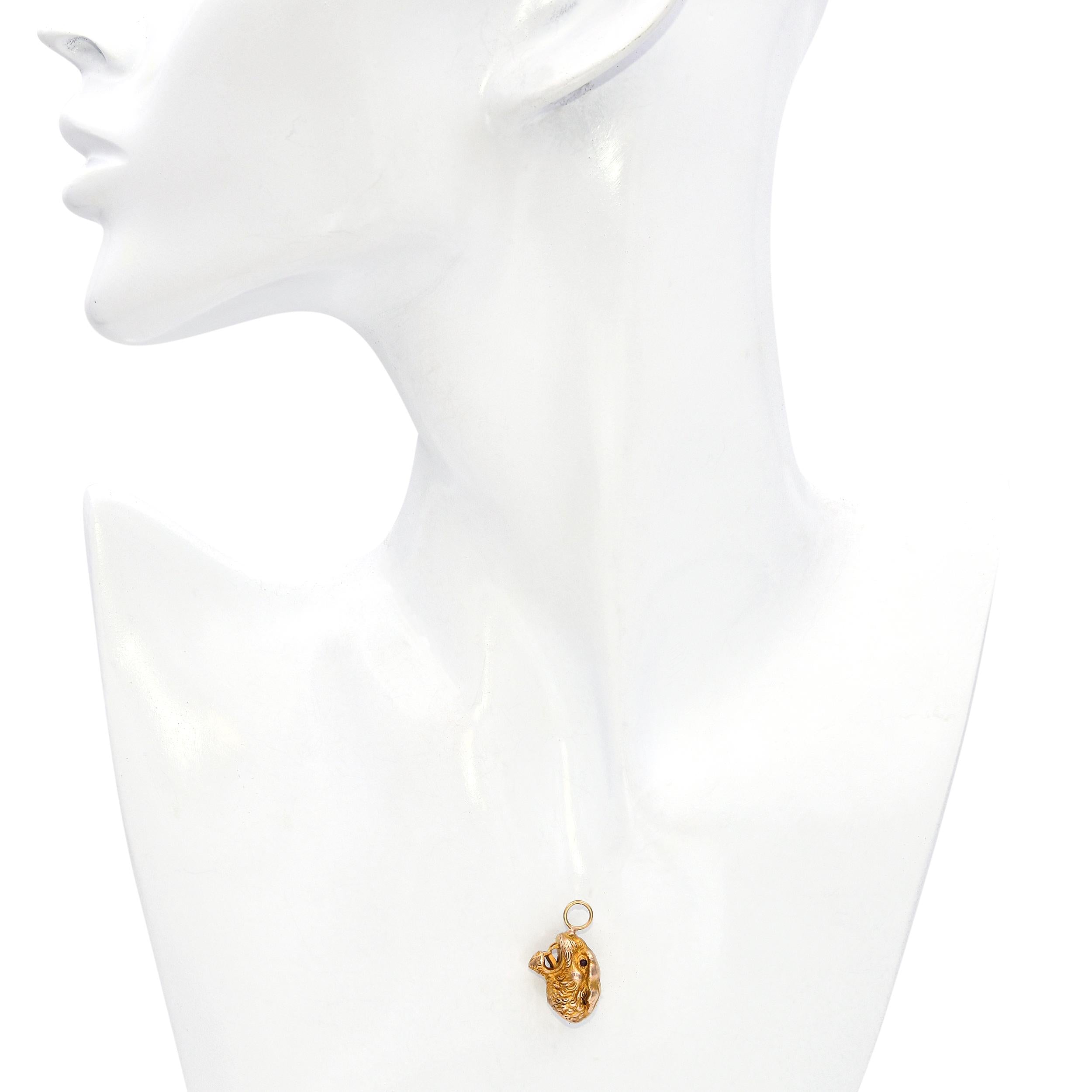 Antique Victorian 17k Yellow Gold Sculptural Carved Tiger’s Head Pendant