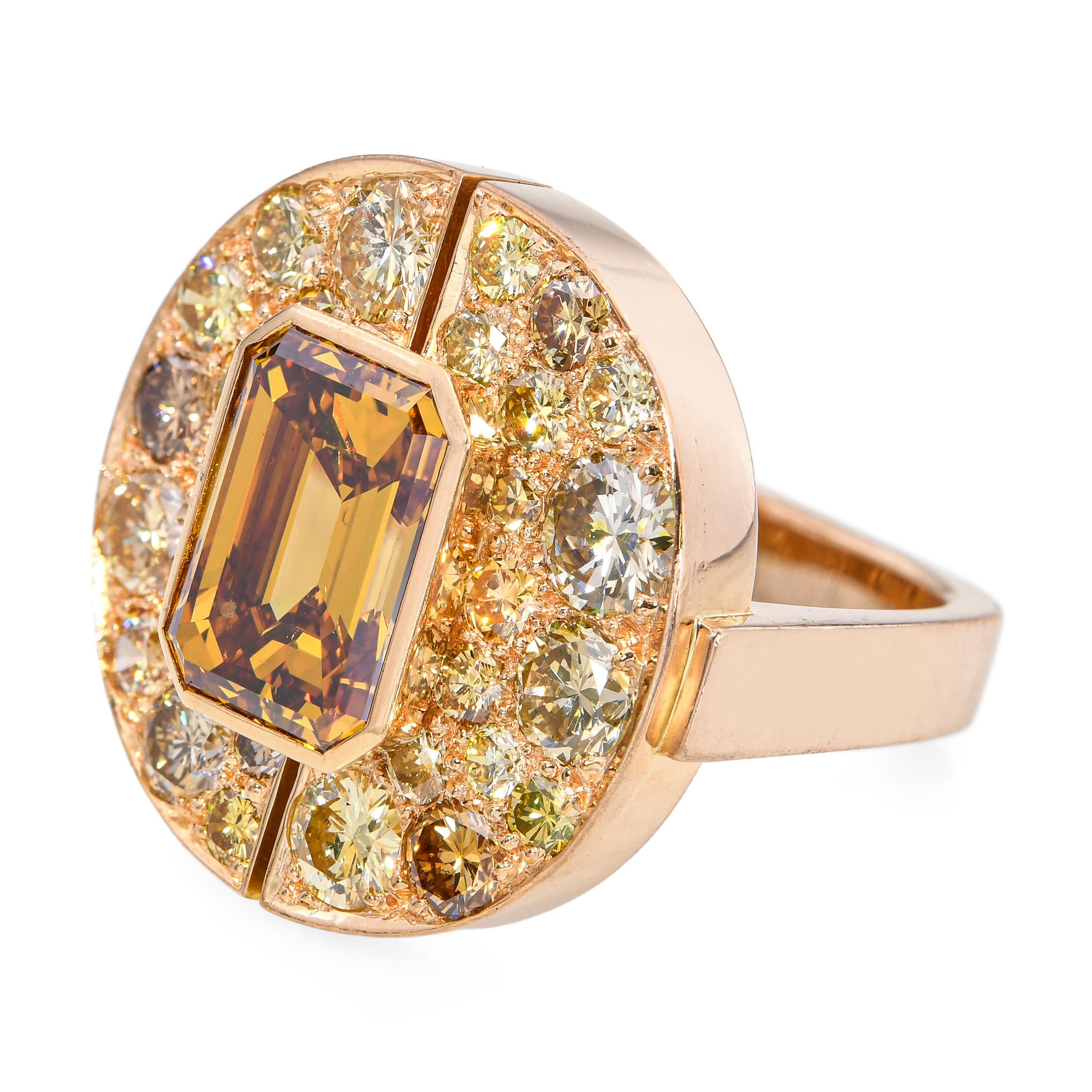 Vintage 18k Yellow Gold GIA 3.84ct Fancy Deep Orange Yellow VS2 Diamond Ring