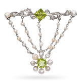 Antique Edwardian Platinum Peridot and Pearl Swag Brooch