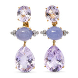 Vintage 18k Yellow Gold Lavender Amethyst Iolite and Diamond Drop Earrings