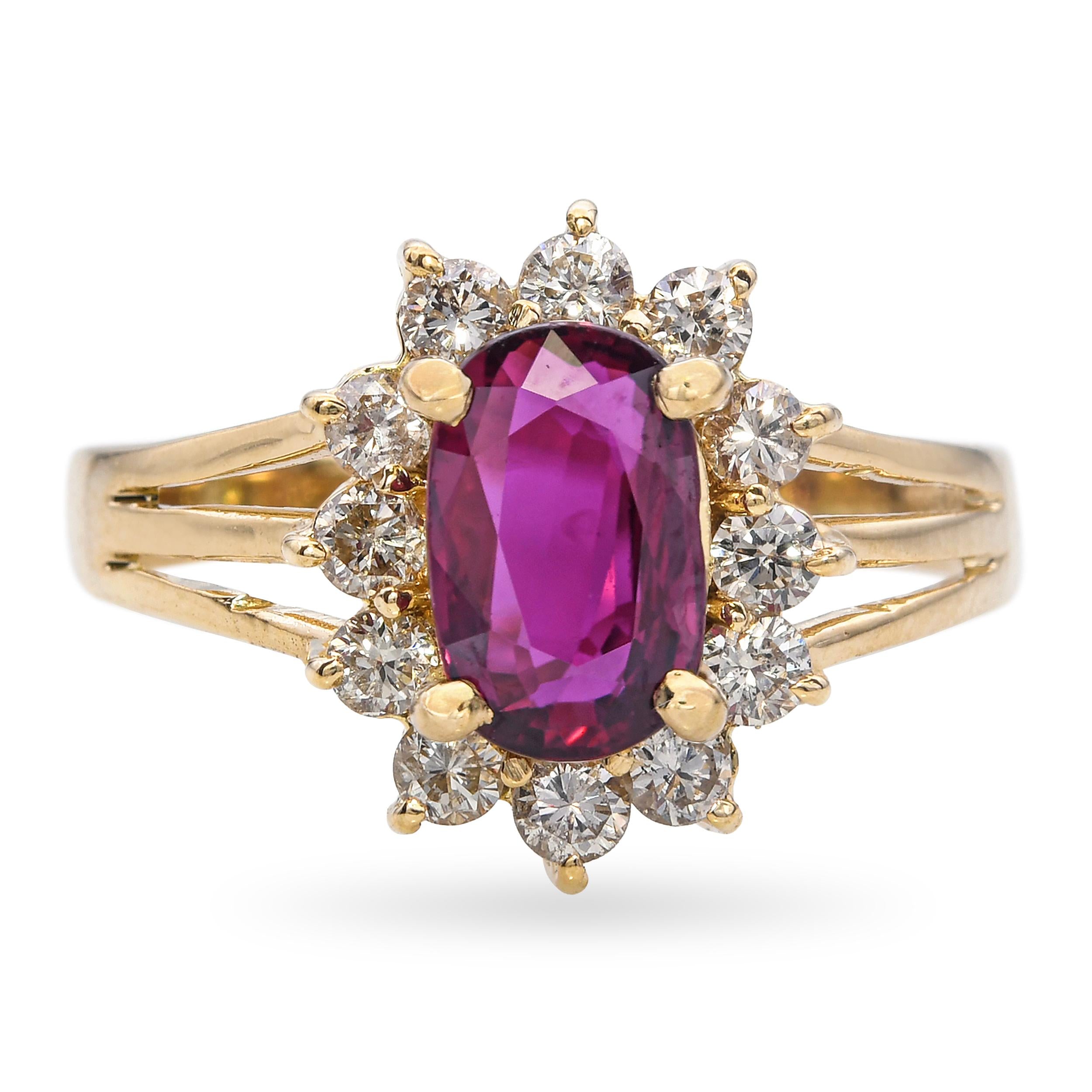 Vintage 18k Yellow Gold 0.70ct Ruby and Diamond Ring