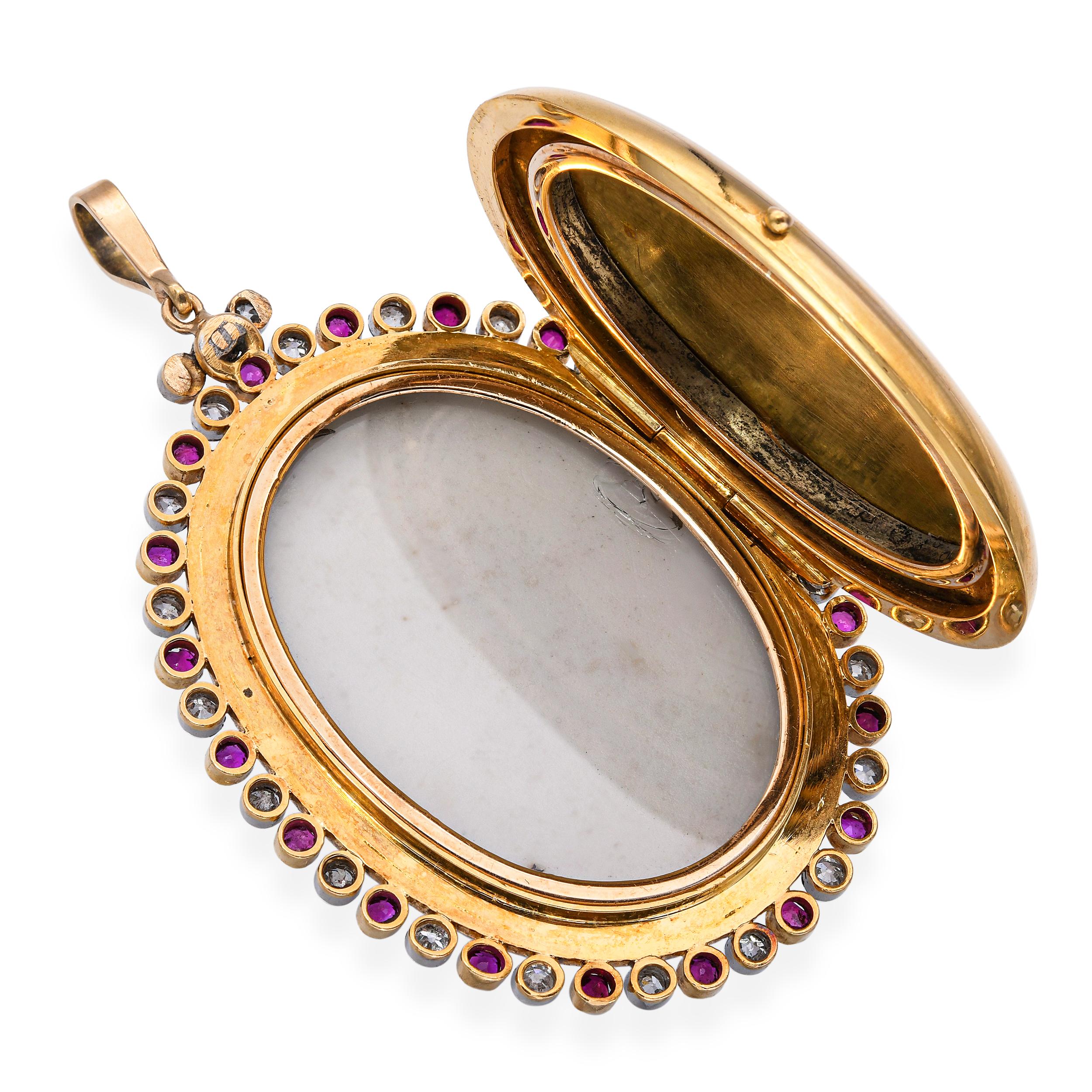 Antique Victorian 14k Gold Diamond and Ruby Miniature Locket Pendant