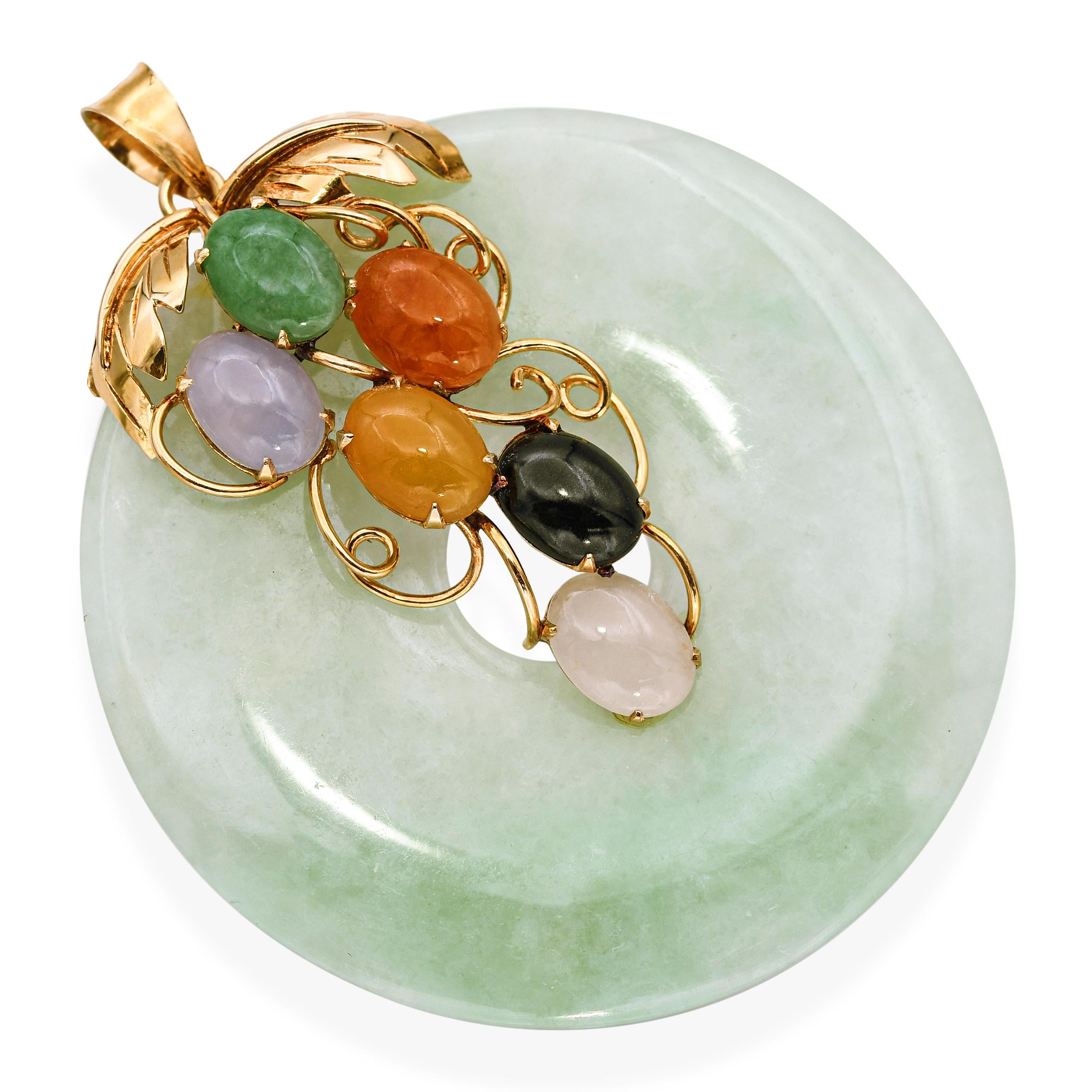 Vintage 14k Yellow Gold Multicolored Jade Donut Pendant