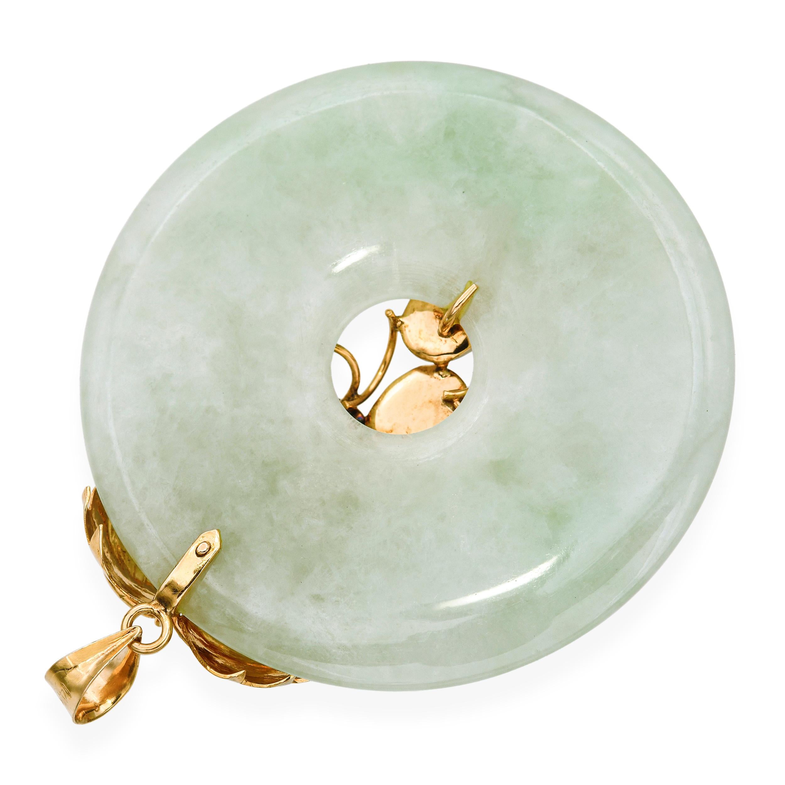 Vintage 14k Yellow Gold Multicolored Jade Donut Pendant