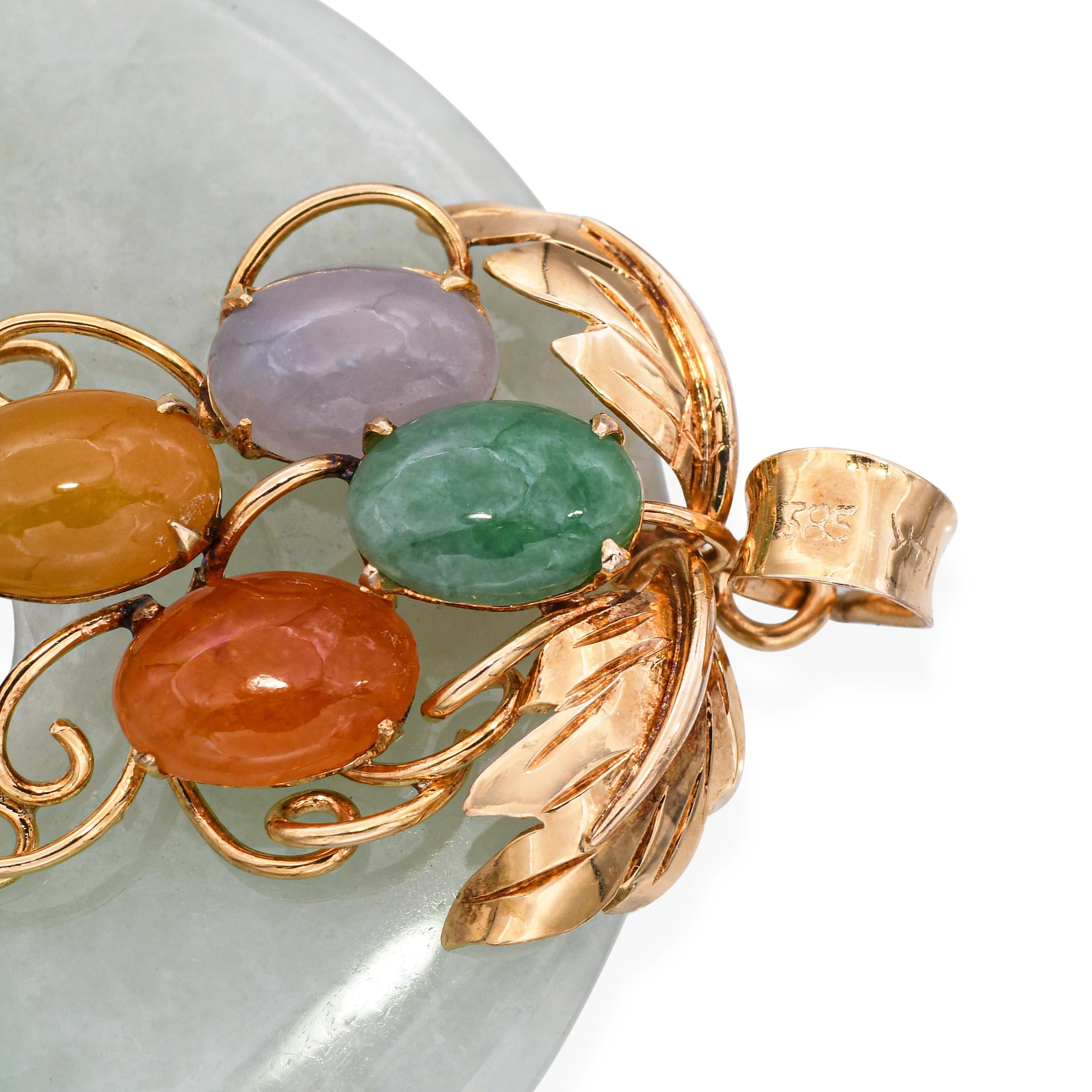 Vintage 14k Yellow Gold Multicolored Jade Donut Pendant