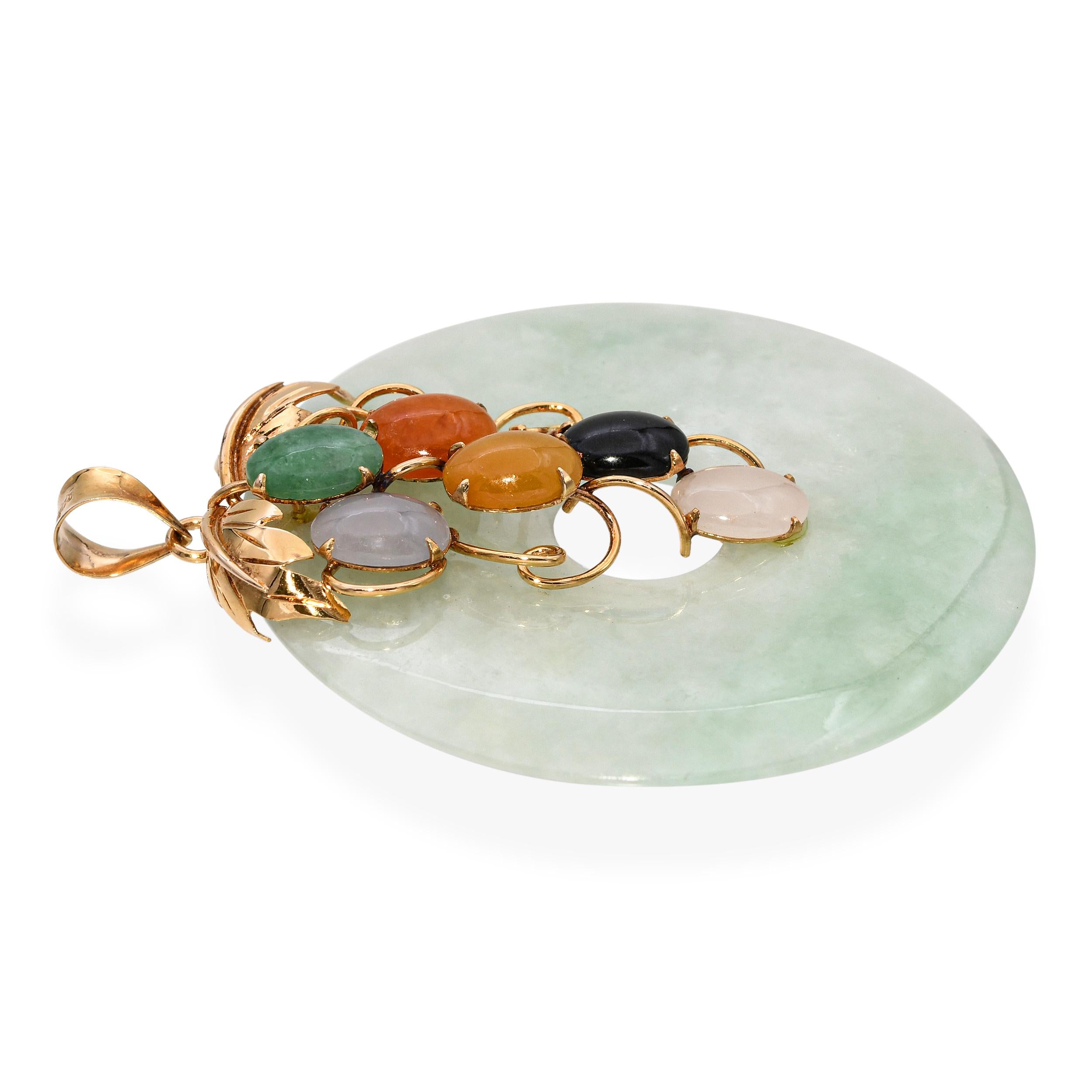 Vintage 14k Yellow Gold Multicolored Jade Donut Pendant