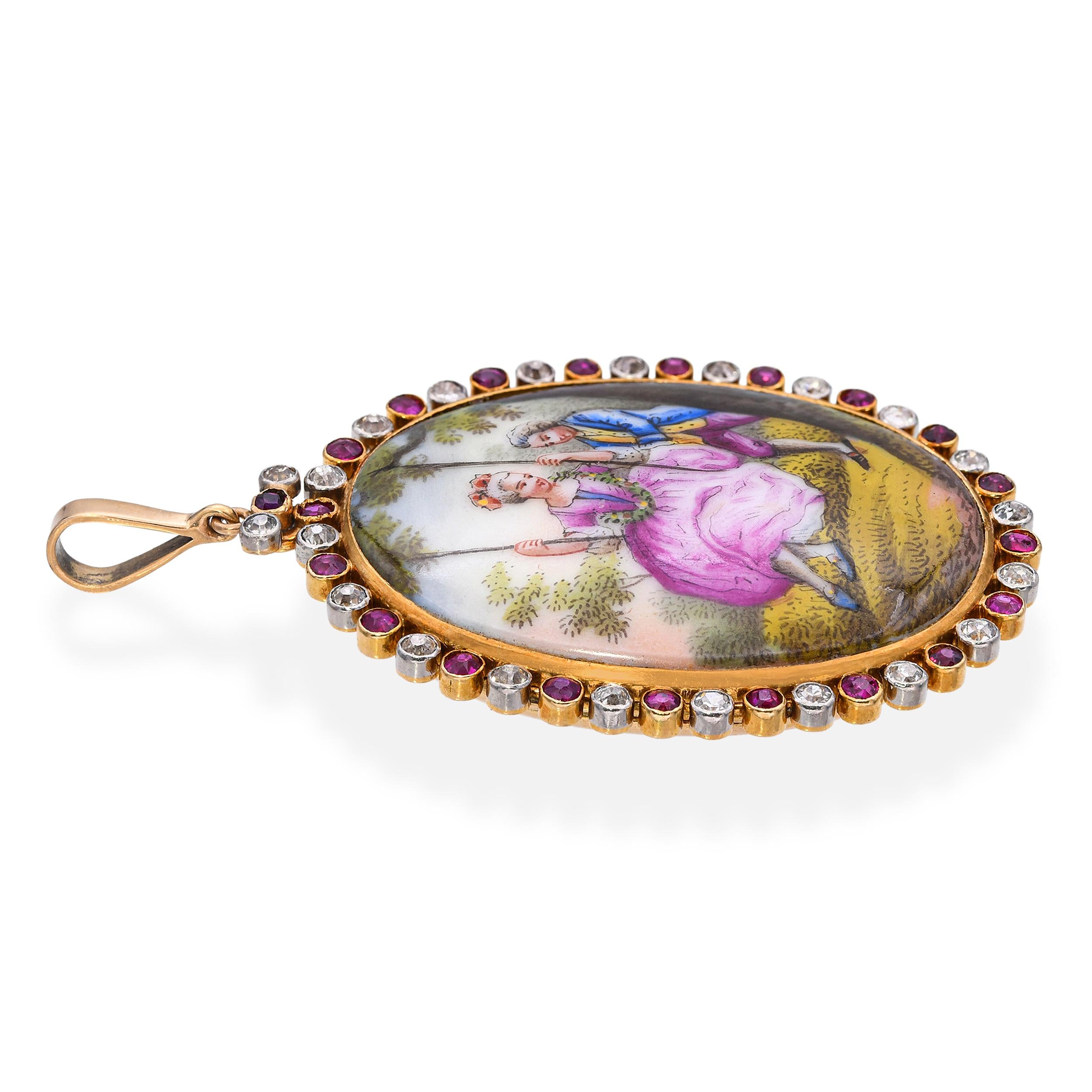 Antique Victorian 14k Gold Diamond and Ruby Miniature Locket Pendant