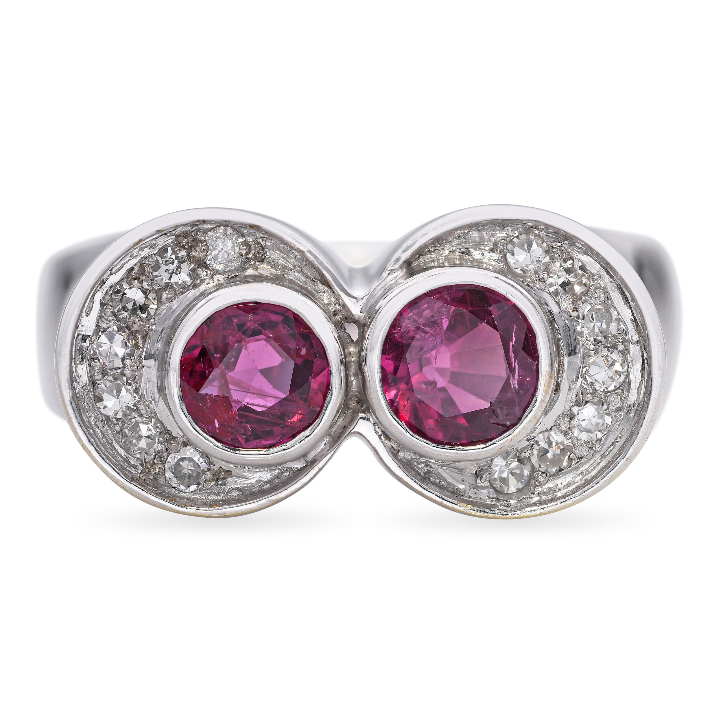 Vintage 14k White Gold Ruby and Diamond Ring