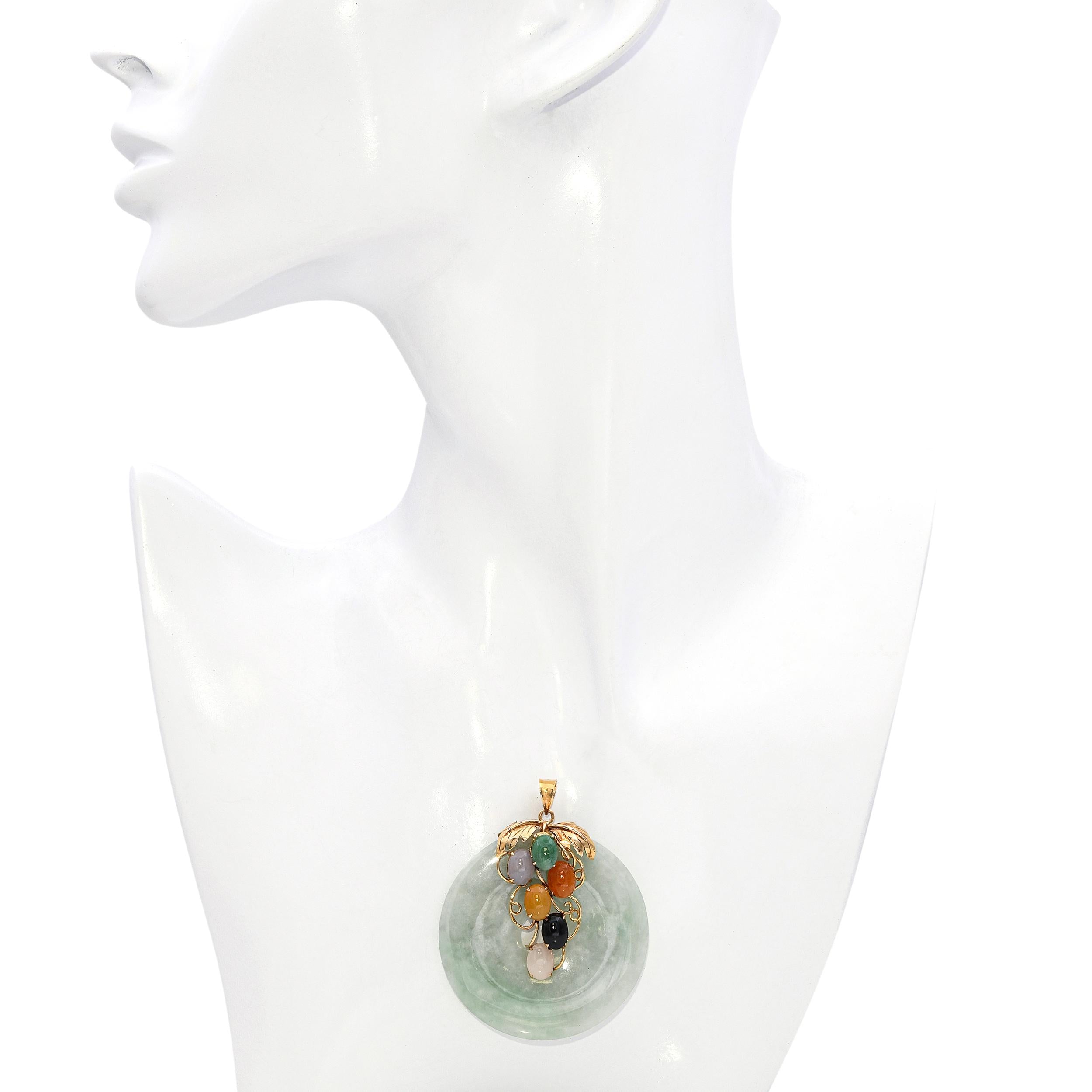 Vintage 14k Yellow Gold Multicolored Jade Donut Pendant