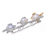 Pevtra 18k Two Tone Gold Pearl and Diamond "Birds on a Branch" Brooch