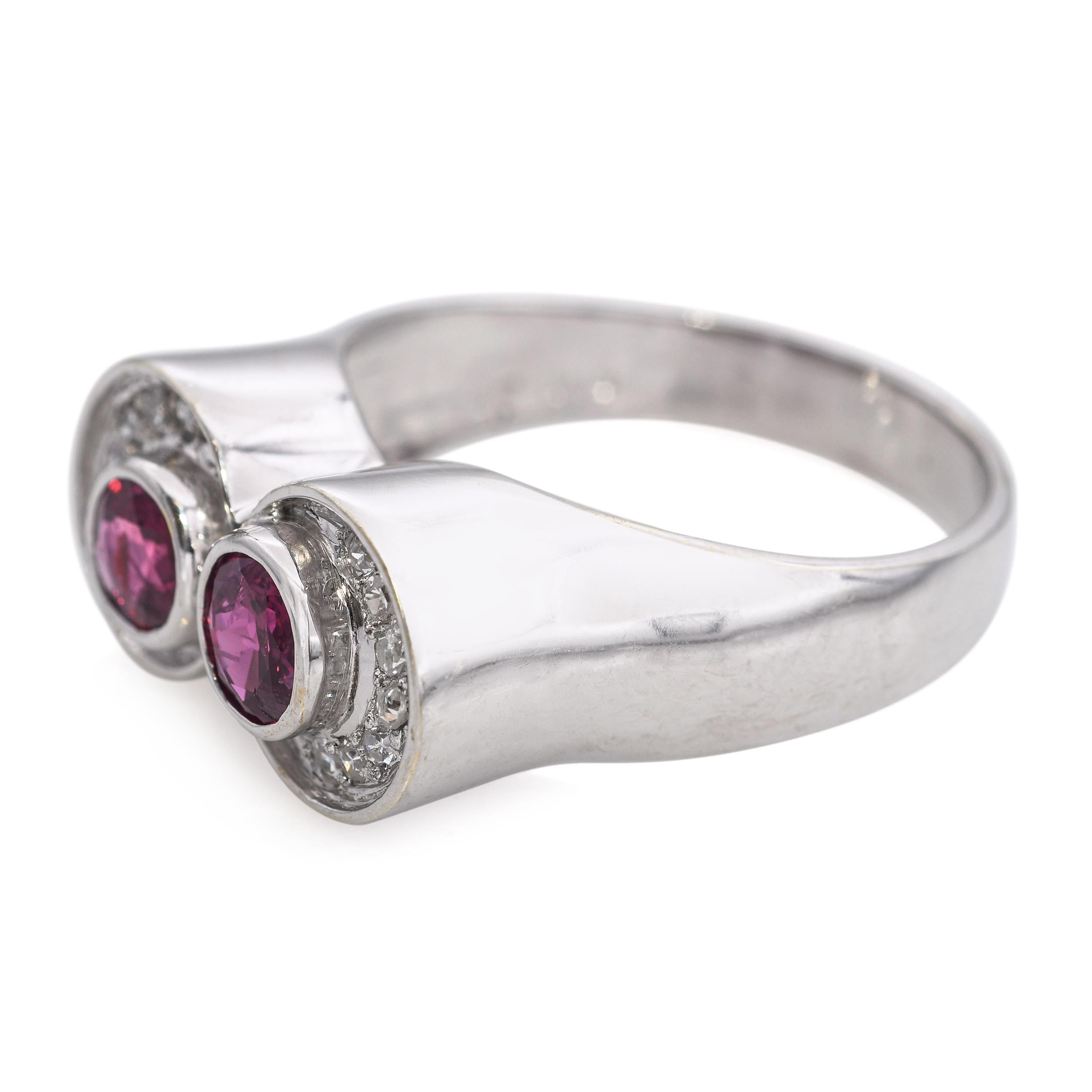 Vintage 14k White Gold Ruby and Diamond Ring
