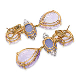 Vintage 18k Yellow Gold Lavender Amethyst Iolite and Diamond Drop Earrings