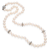 Vintage 14k White Gold 1.50tcw Diamond Clasp Akoya Pearl Strand Necklace