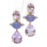 Vintage 18k Yellow Gold Lavender Amethyst Iolite and Diamond Drop Earrings