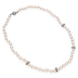 Vintage 14k White Gold 1.50tcw Diamond Clasp Akoya Pearl Strand Necklace