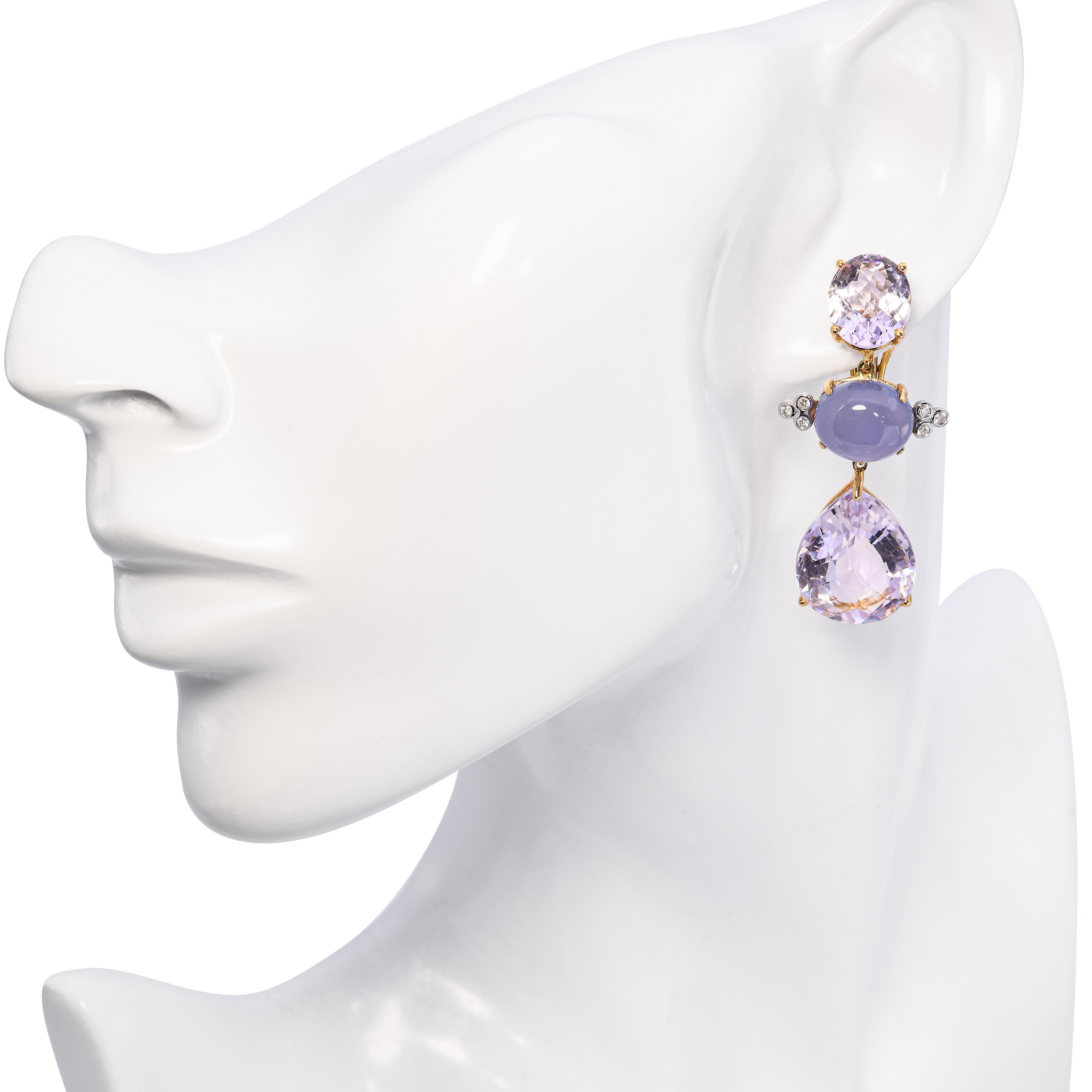 Vintage 18k Yellow Gold Lavender Amethyst Iolite and Diamond Drop Earrings
