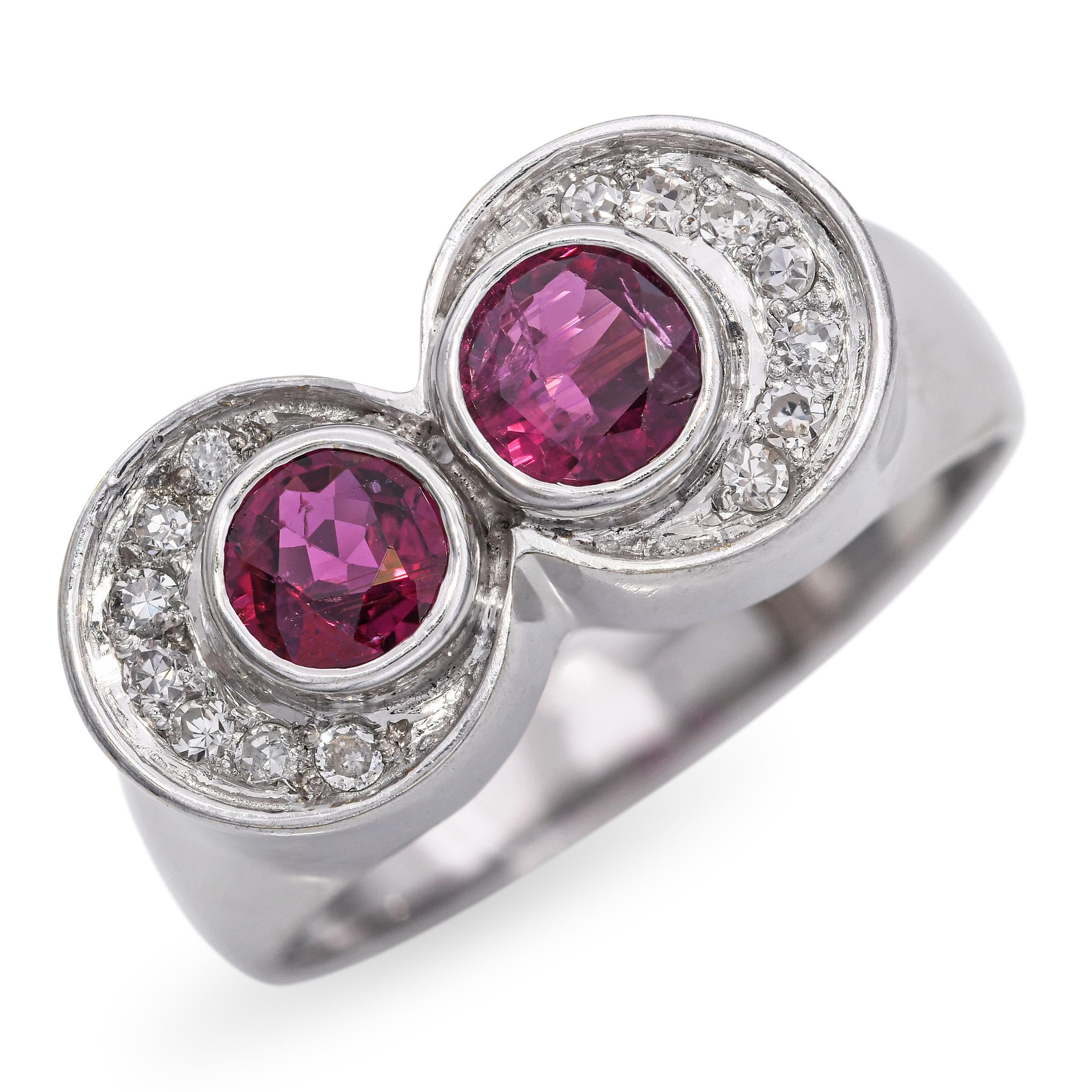 Vintage 14k White Gold Ruby and Diamond Ring