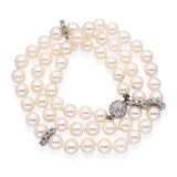 Vintage 14k White Gold 1.50tcw Diamond Clasp Akoya Pearl Strand Necklace