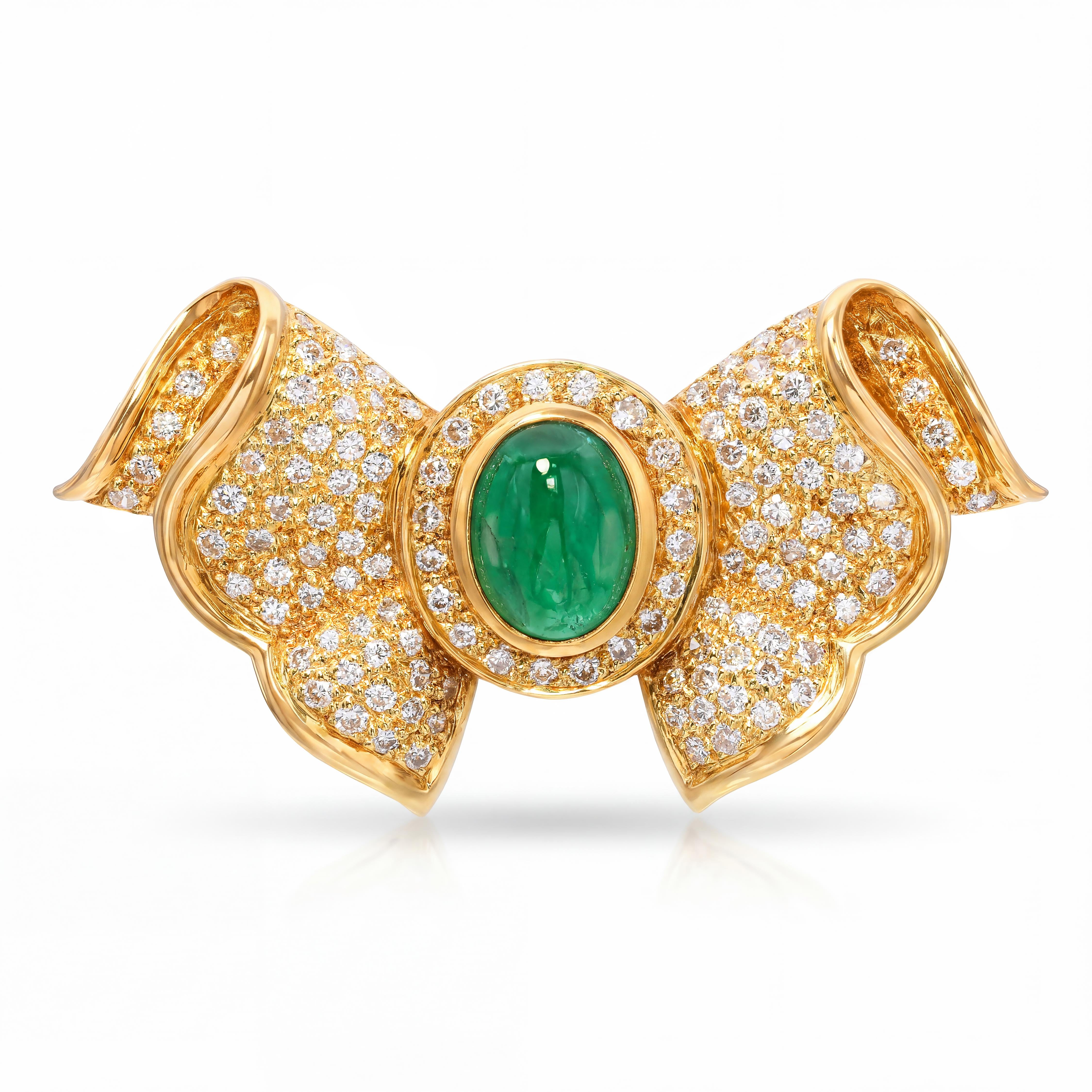 Vintage 18k Yellow Gold 1.99ct Emerald & Diamond Bow Slider Pendant