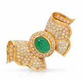 Vintage 18k Yellow Gold 1.99ct Emerald & Diamond Bow Slider Pendant