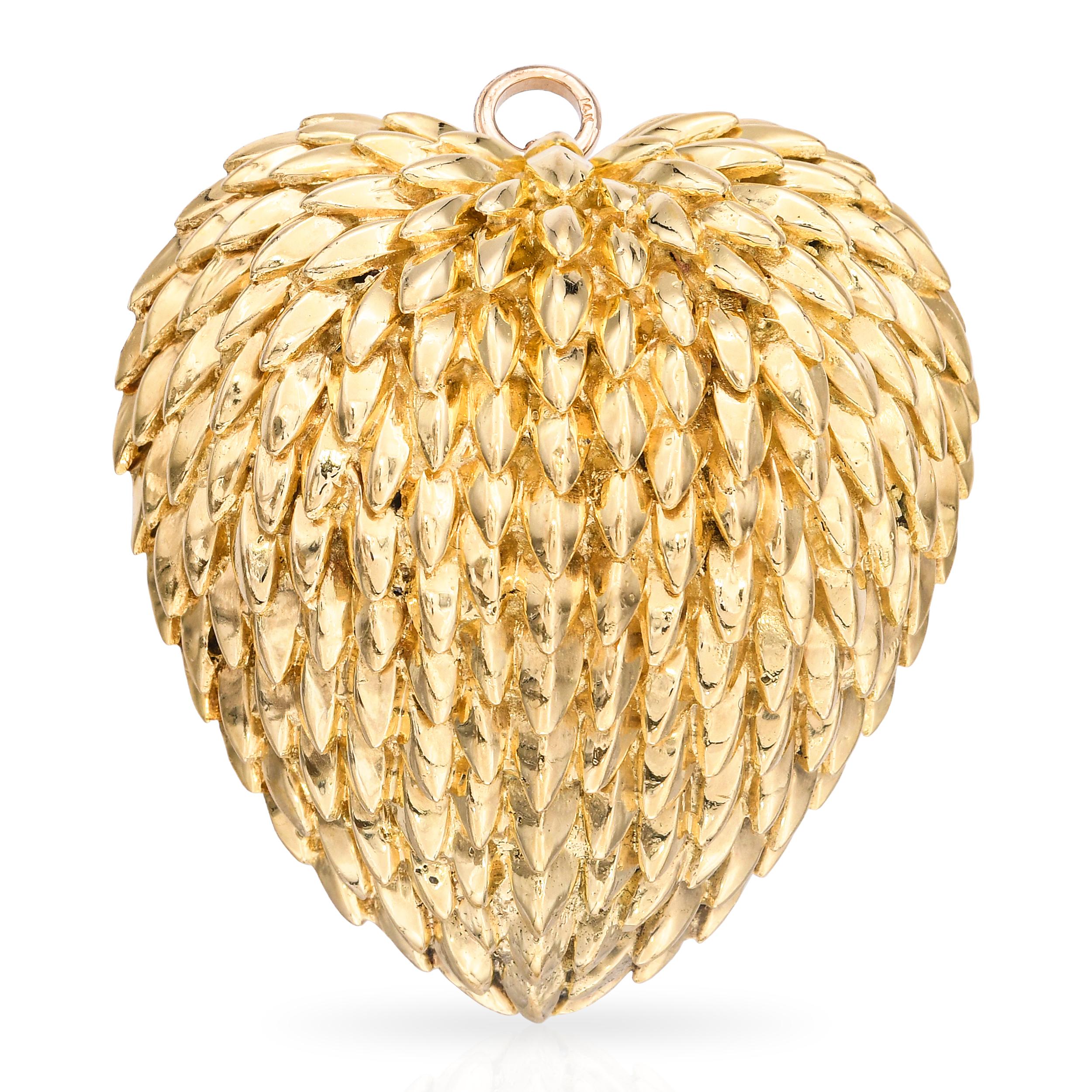 Vintage 1960s Tiffany & Co. 18k Yellow Gold Puffy Heart Pendant Brooch