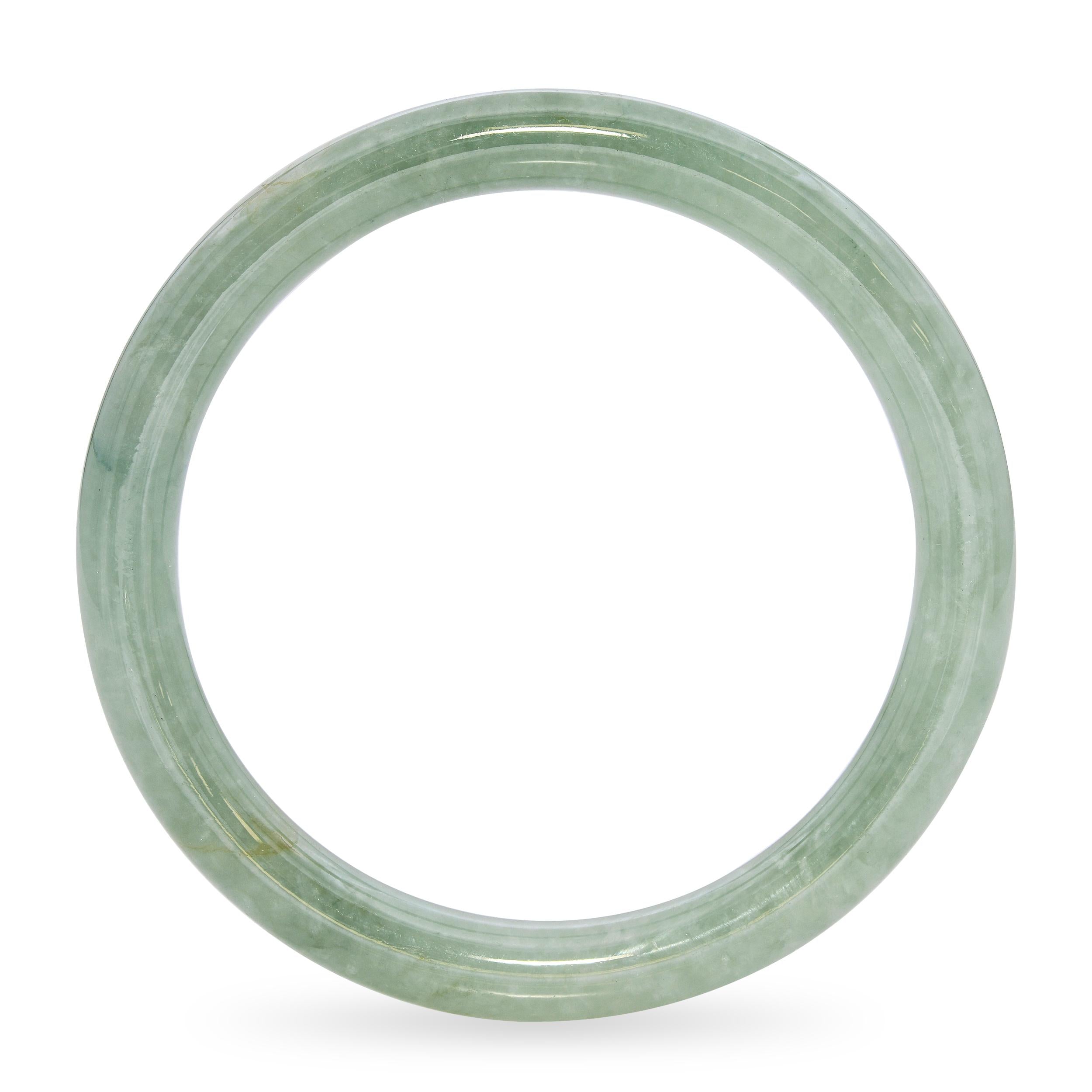 GIA Vintage 24.88ct Translucent Grade A Green Jadeite Jade Bangle Bracelet