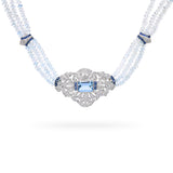 Vintage White Gold Aquamarine Diamond & Sapphire Beaded Necklace