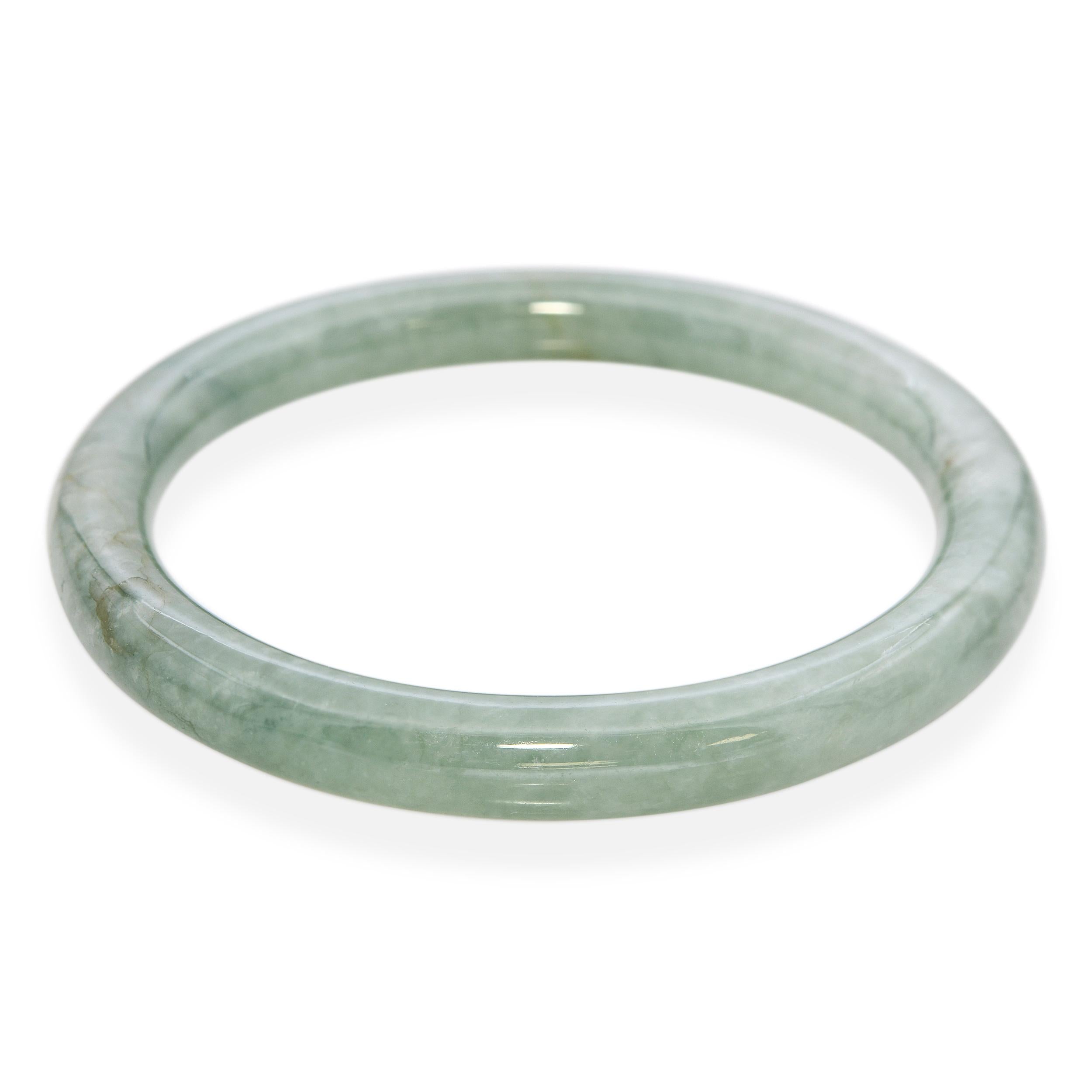 GIA Vintage 24.88ct Translucent Grade A Green Jadeite Jade Bangle Bracelet