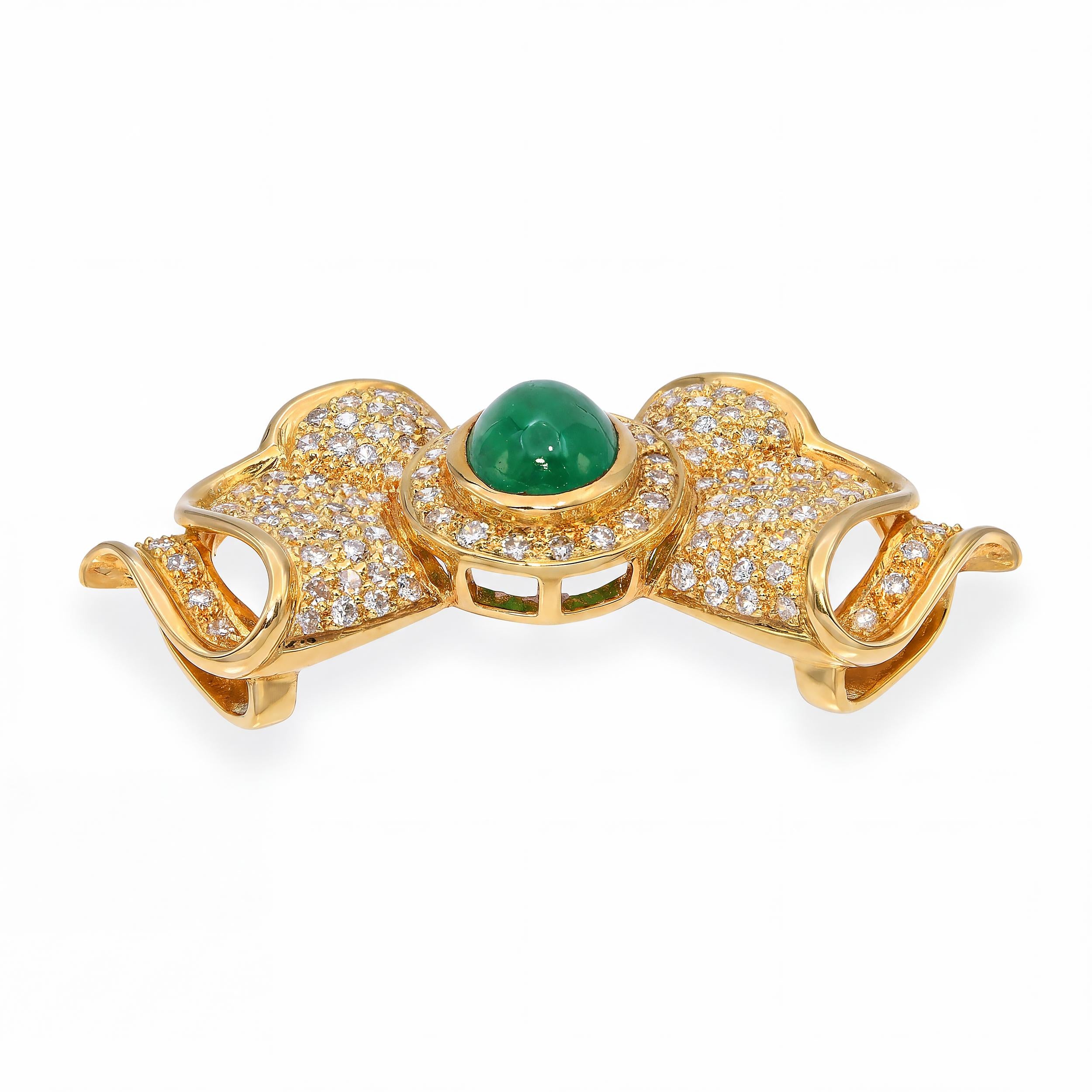 Vintage 18k Yellow Gold 1.99ct Emerald & Diamond Bow Slider Pendant