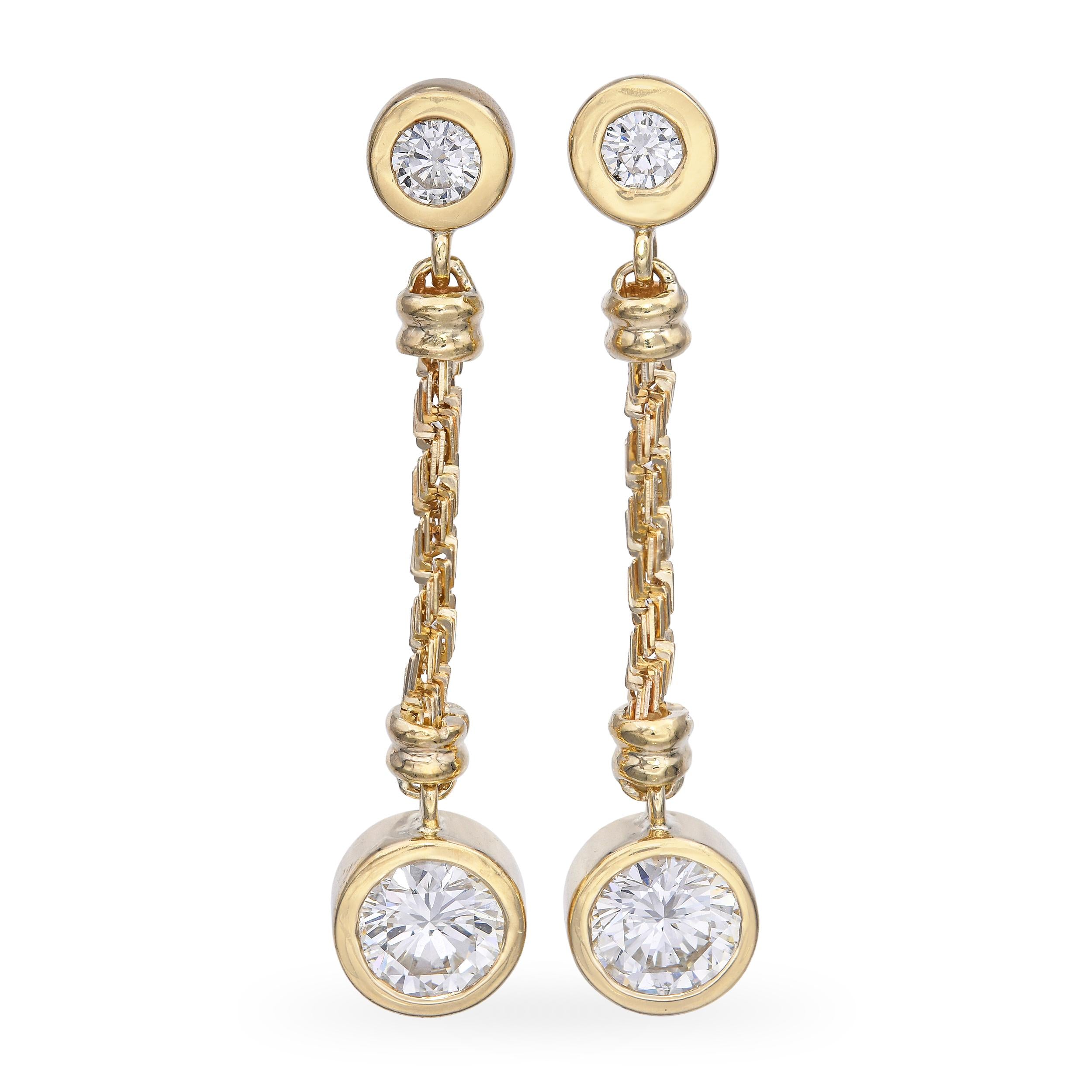 Vintage 14k Yellow Gold 2.93tcw Diamond Dangle Drop Earrings