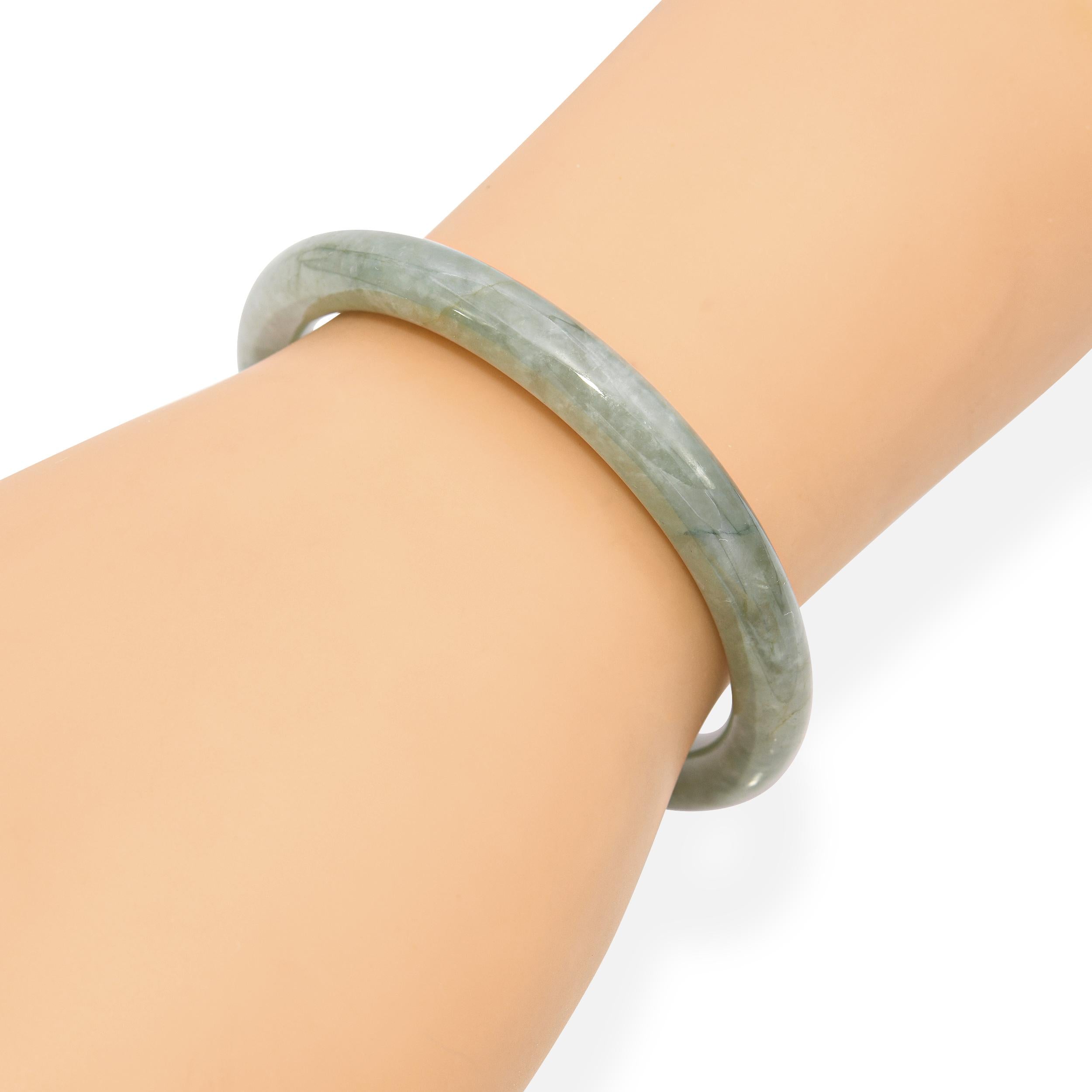 GIA Vintage 24.88ct Translucent Grade A Green Jadeite Jade Bangle Bracelet