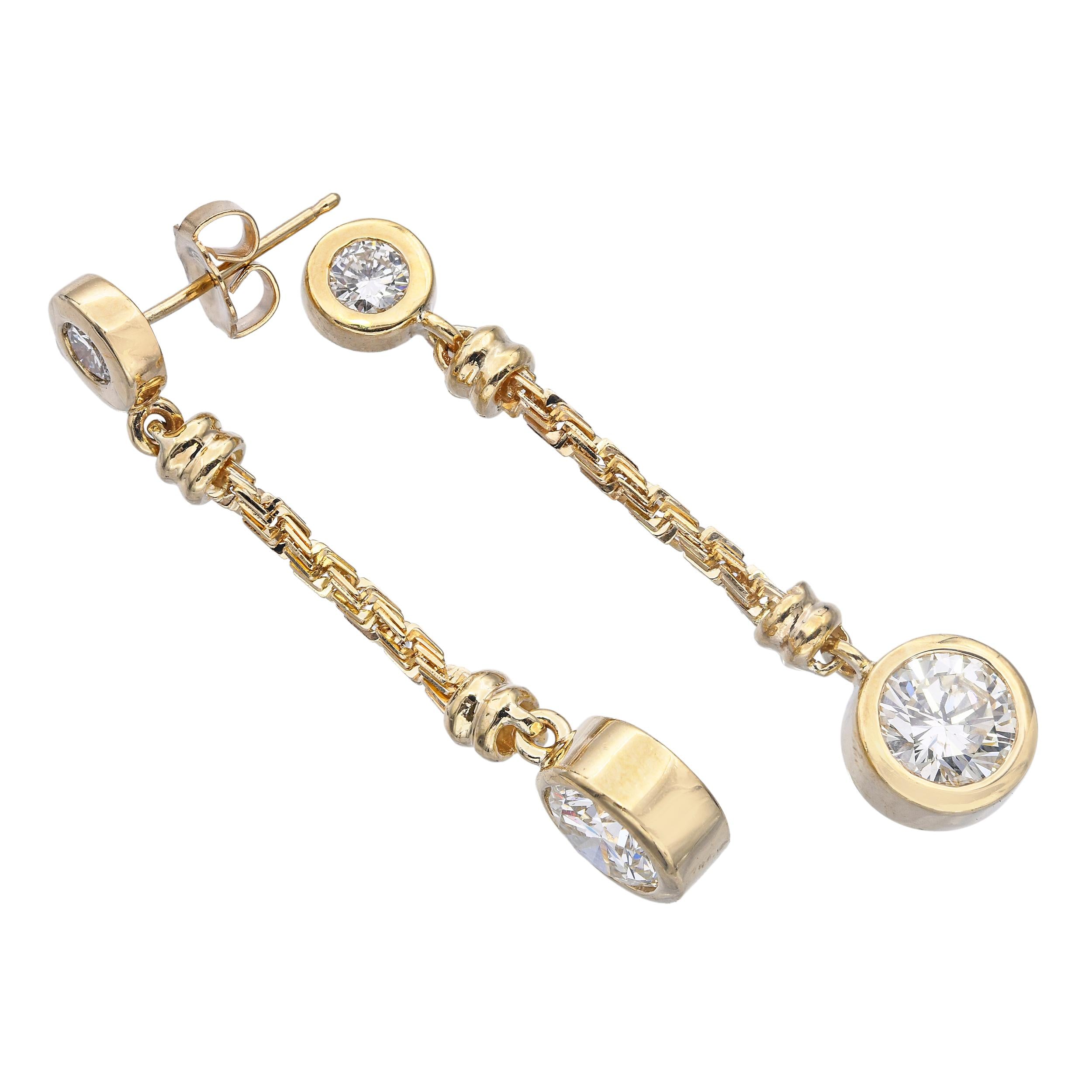 Vintage 14k Yellow Gold 2.93tcw Diamond Dangle Drop Earrings