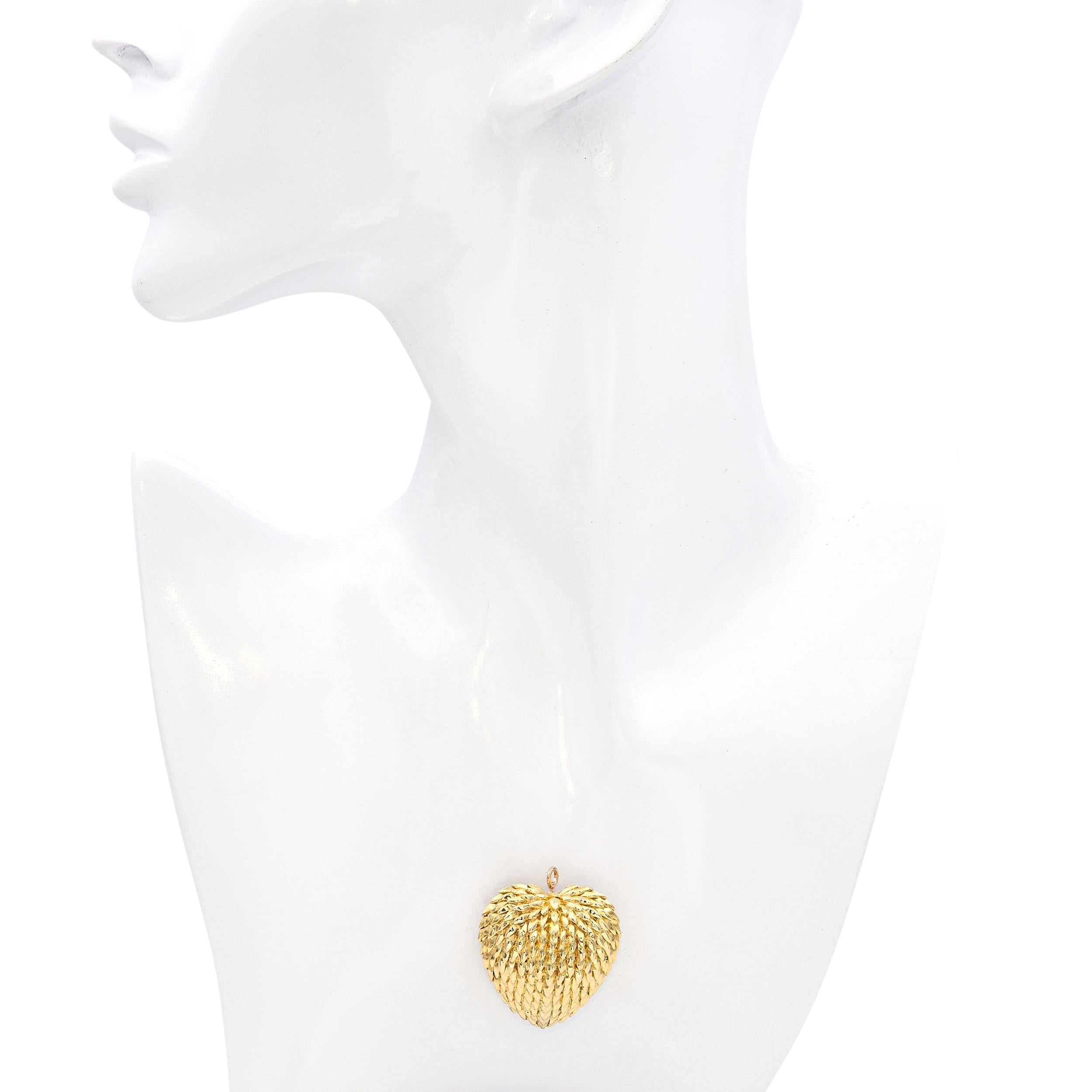 Vintage 1960s Tiffany & Co. 18k Yellow Gold Puffy Heart Pendant Brooch