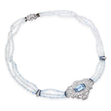 Vintage White Gold Aquamarine Diamond & Sapphire Beaded Necklace