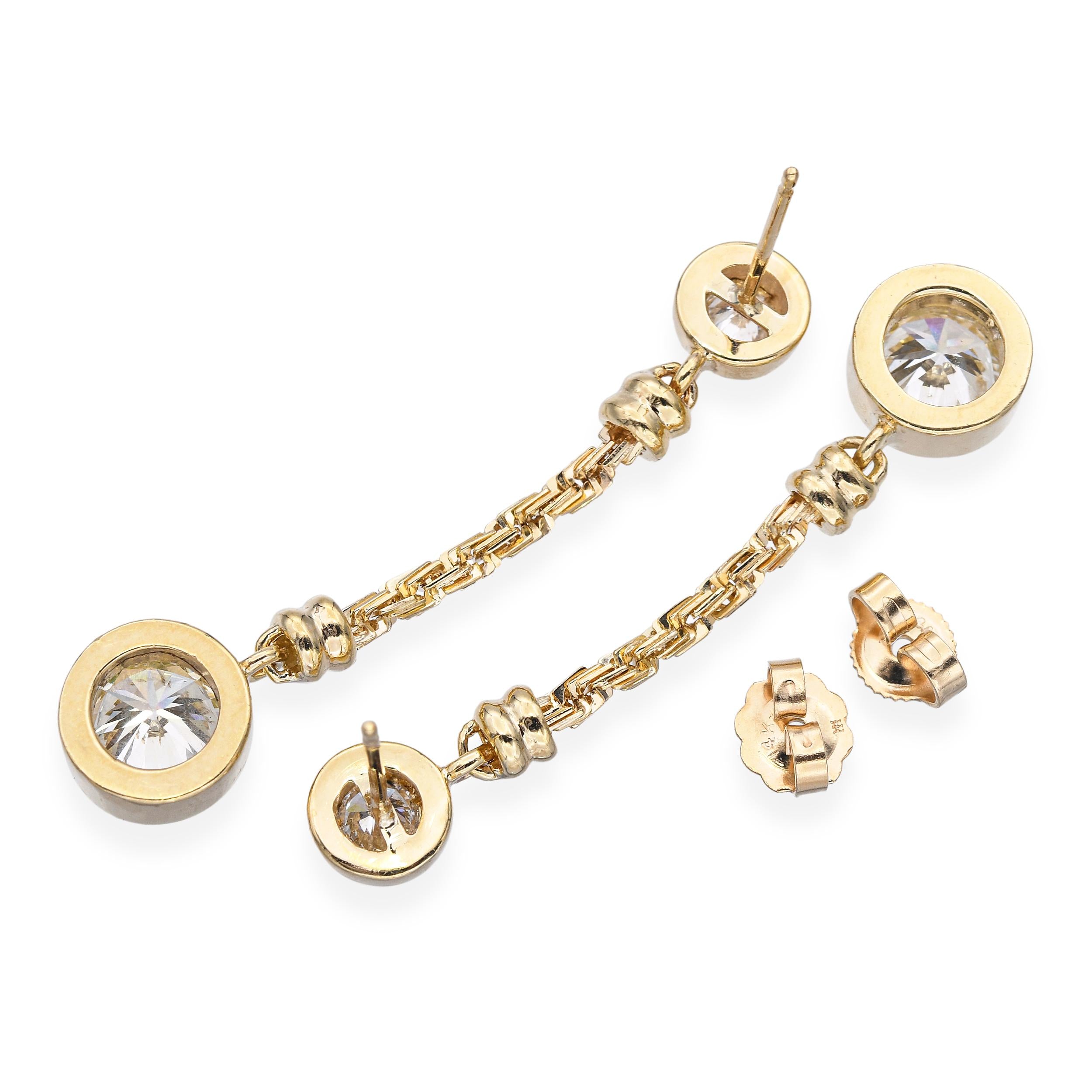 Vintage 14k Yellow Gold 2.93tcw Diamond Dangle Drop Earrings